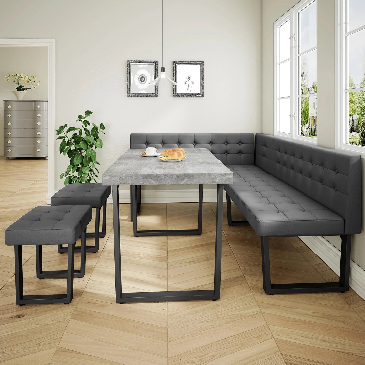 Brafabhome 71.6inch Corner Dining Breakfast Nook with Table and Bench Modern Table Set for Kitchen Dining Room