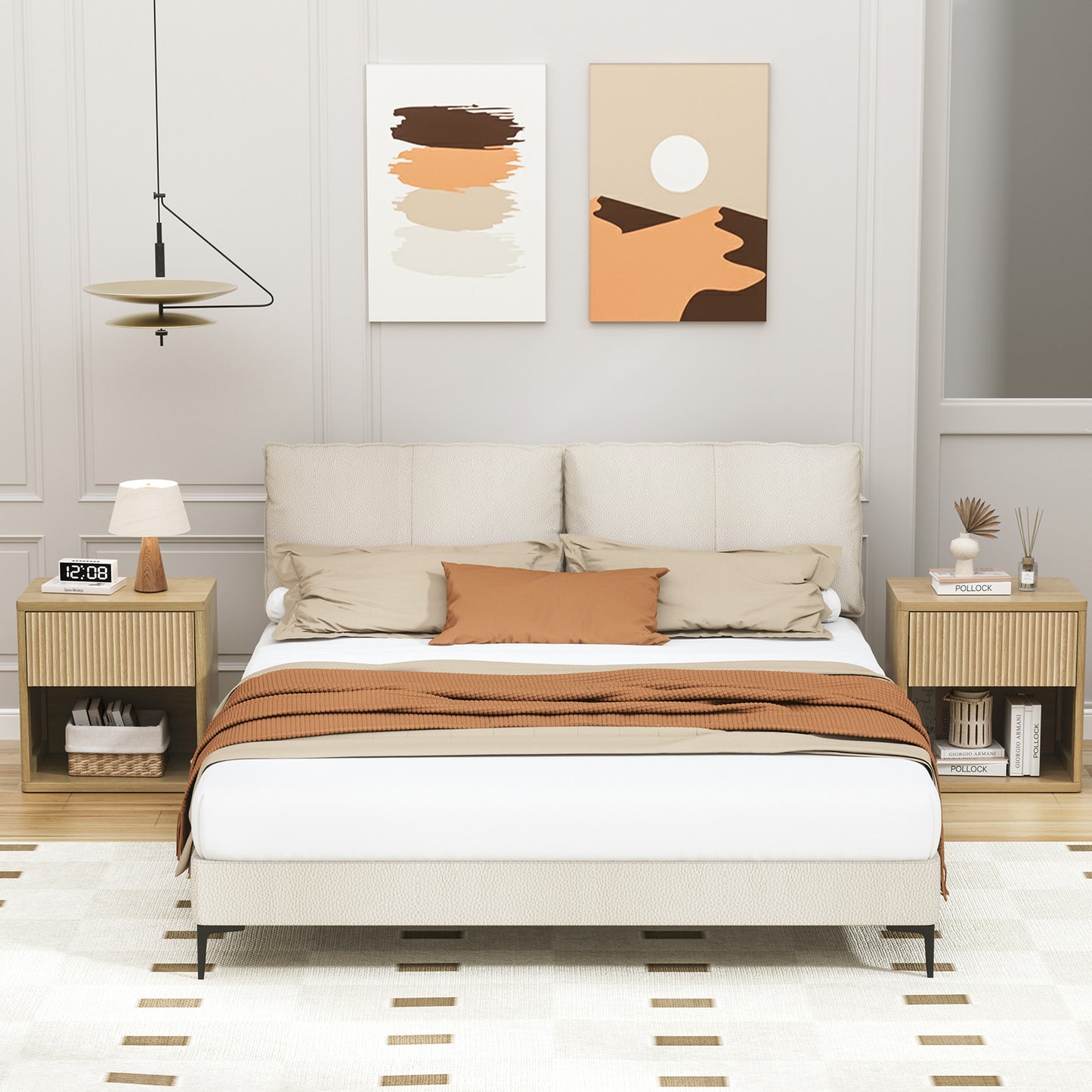 Brafabhome Large Modern Nightstand, Night Stand with Small Built-in Drawers, Farmhouse Mid Century Accent End Table Bedside Table for Living Room Bedroom