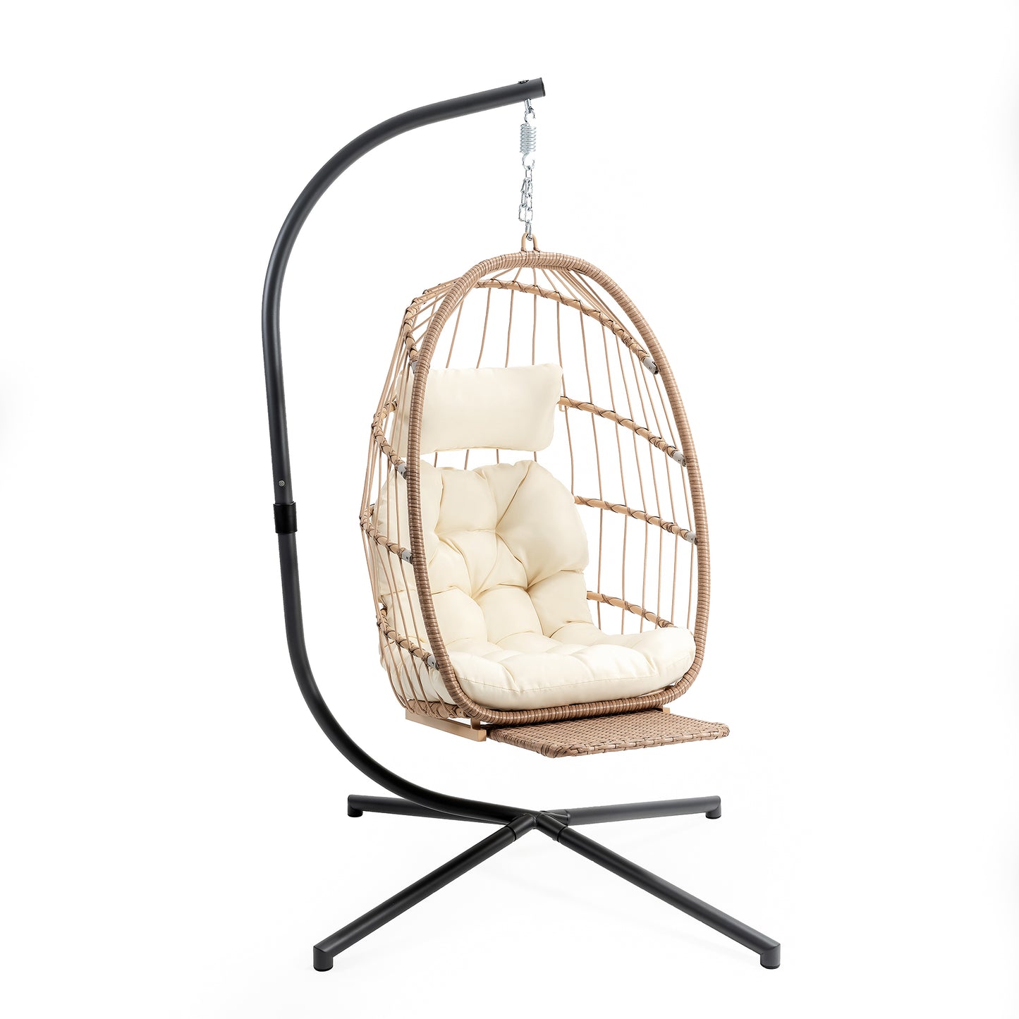 BRAFAB Outdoor Hammock Egg Hanging Chair with Cushion, Beige