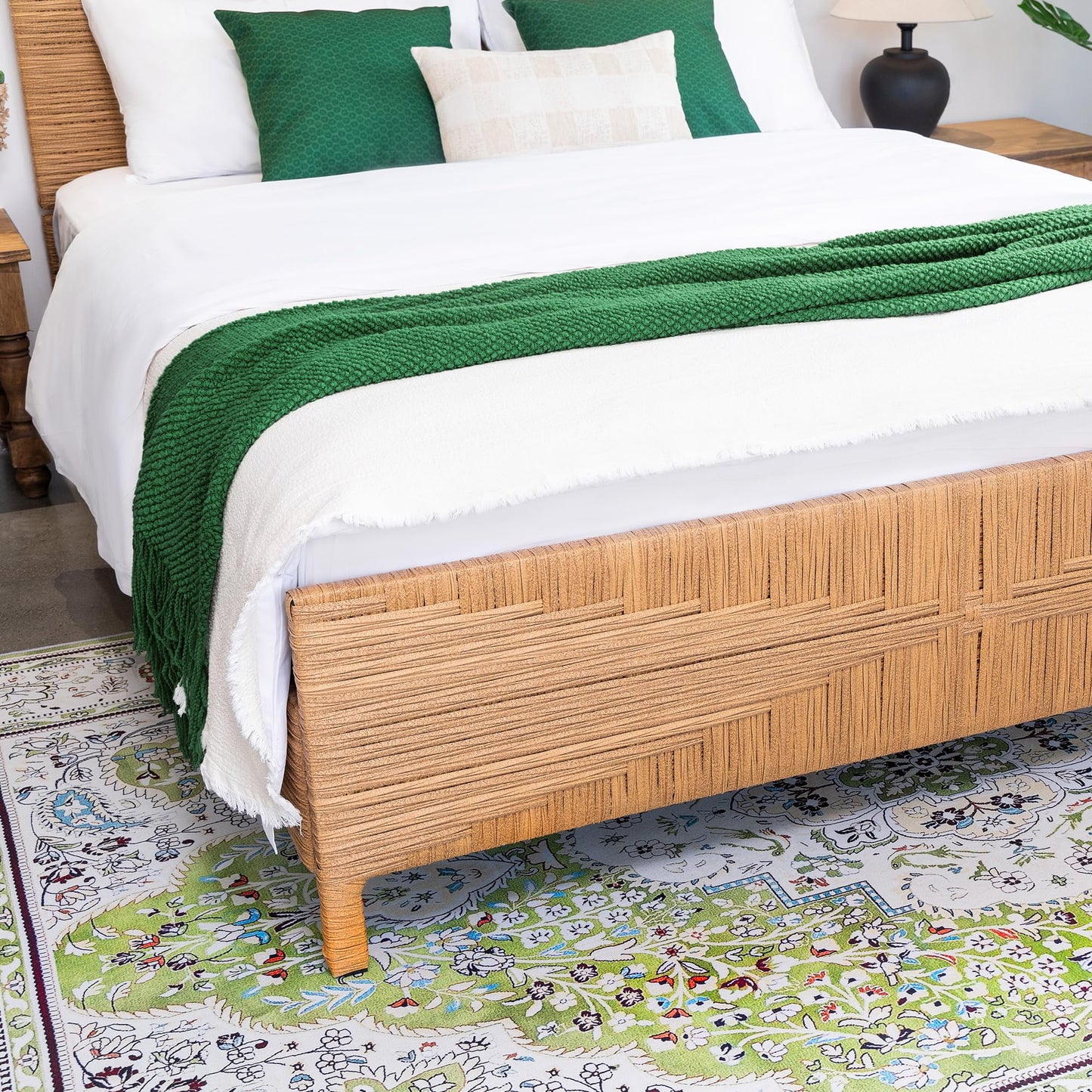 Brafabhome Rattan Queen Bed Frame with Headboard and Footboard