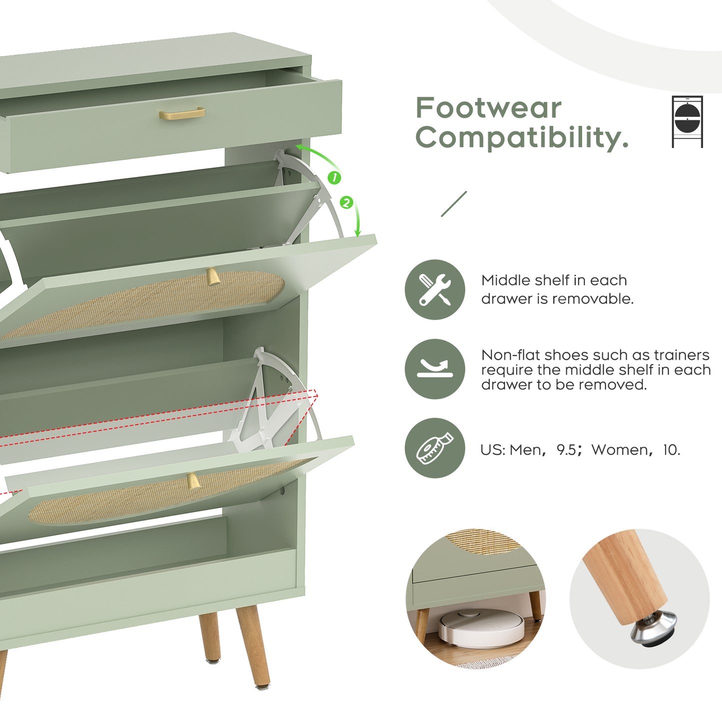 Wooden Entryway Storage Shoe Cabinet with Rattan Doors