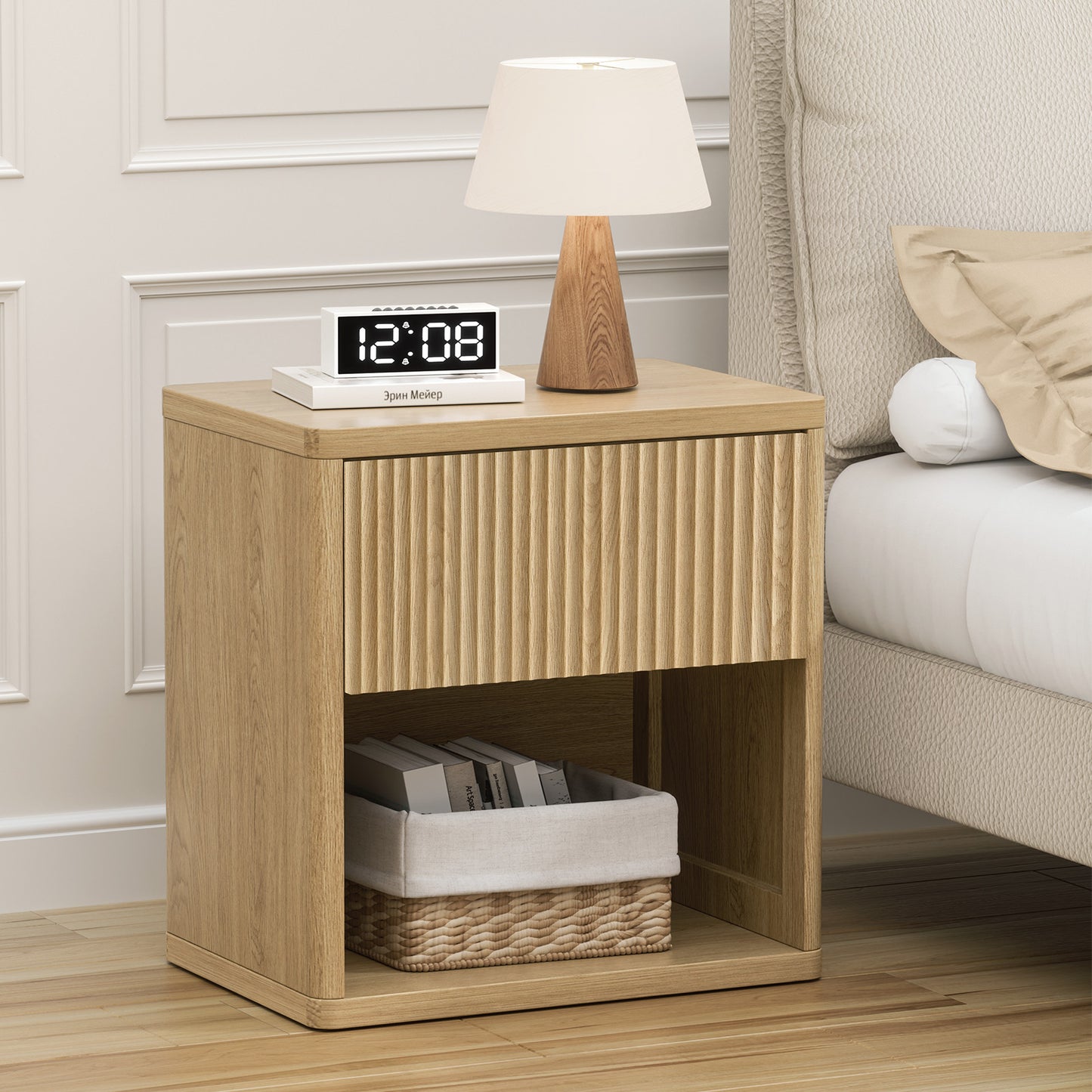 Brafabhome Large Modern Nightstand, Night Stand with Small Built-in Drawers, Farmhouse Mid Century Accent End Table Bedside Table for Living Room Bedroom