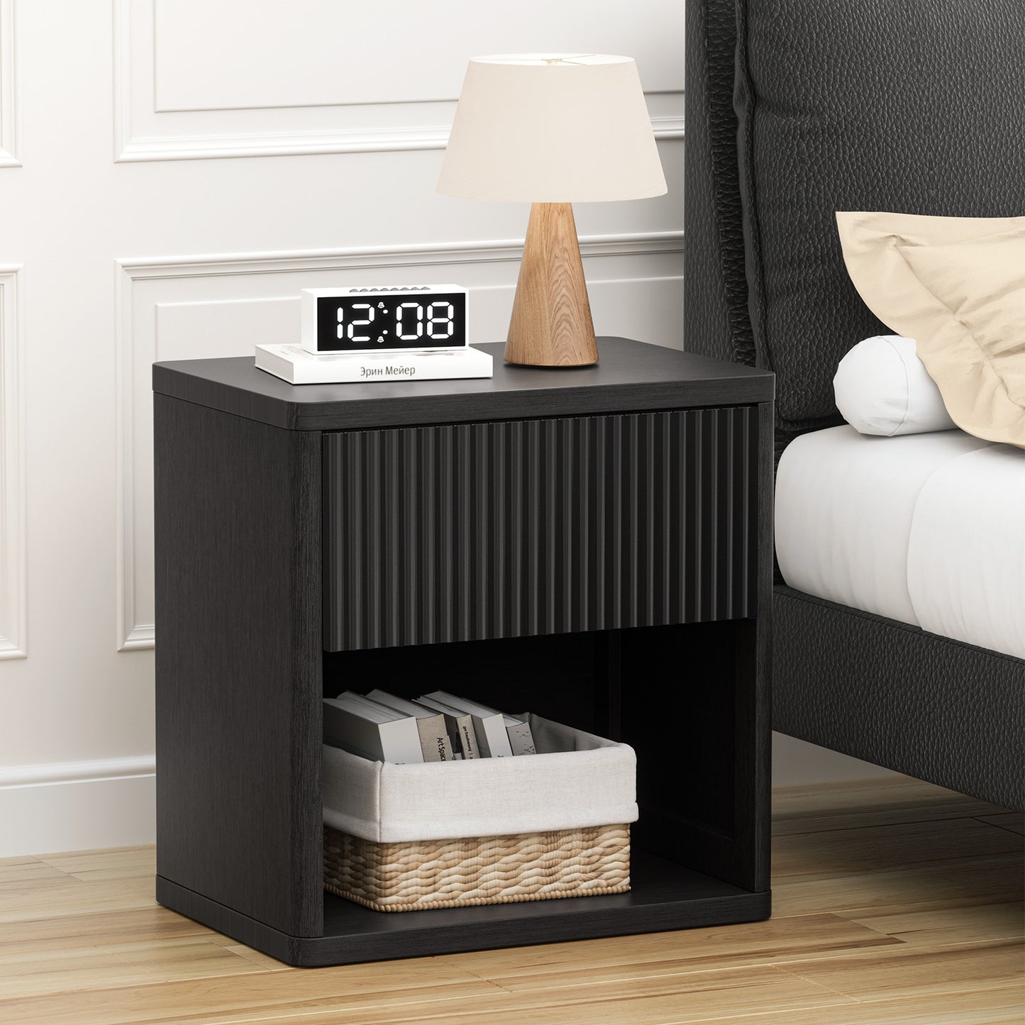 Brafabhome Large Modern Nightstand, Night Stand with Small Built-in Drawers, Farmhouse Mid Century Accent End Table Bedside Table for Living Room Bedroom