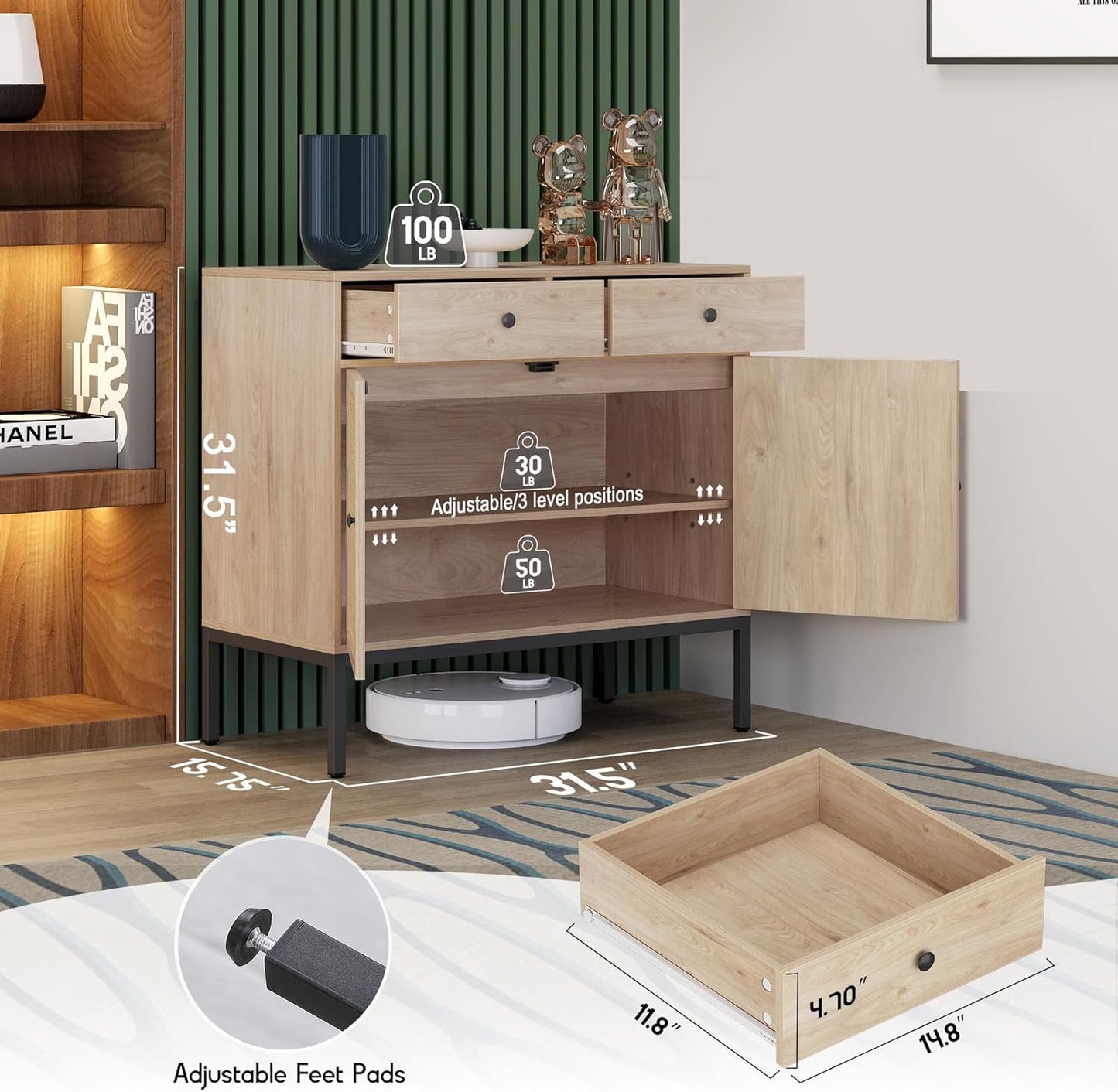 Brafabhome Sideboard Storage Cabinet with Handmade Natural Rattan Doors, Buffet Cabinet with Storage, for Living Room, Dining Room, Entryway, Kitchen