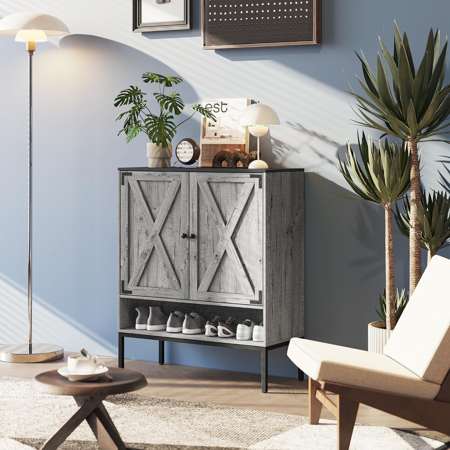 Brafabhome 5-Tier Natural Rattan Entryway Shoe Storage Cabinet with Doors