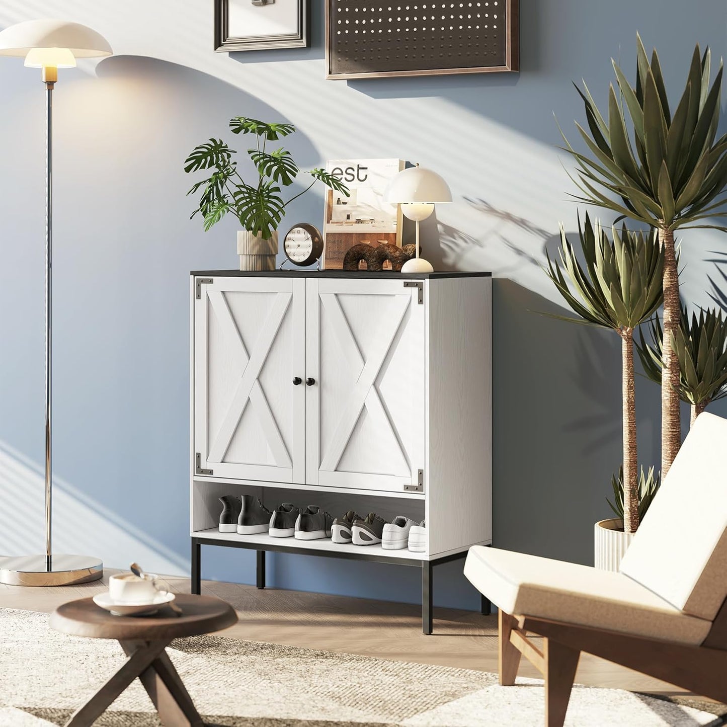 Brafabhome 5-Tier Natural Rattan Entryway Shoe Storage Cabinet with Doors