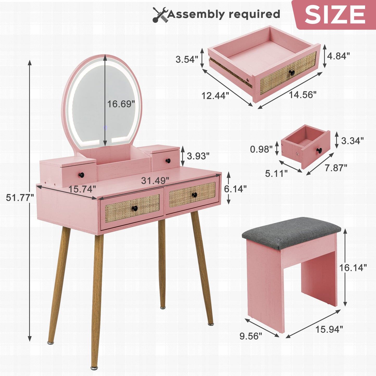 Brafabhome Vintage Boho Vanity Table Set with Adjustable Lighted Mirror and Stool, Modern Dressing Table Set with Drawers and Storage Shelves for Makeup Room Bedroom | Green