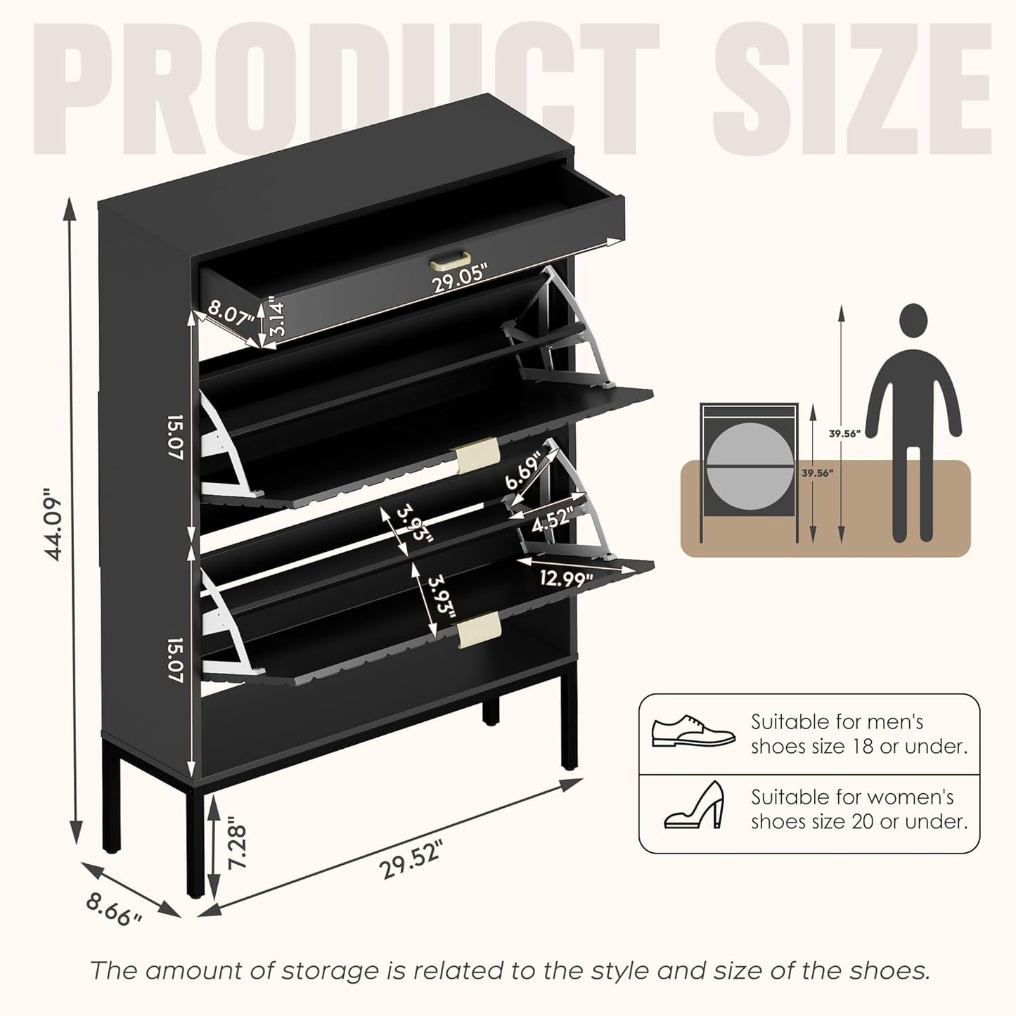 Brafabhome Shoe Storage Cabinet Slim Entryway Shoe Organizer with Half linear Circle Doors