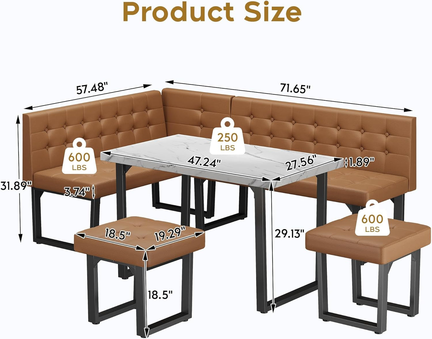 Brafabhome 71.6inch Corner Dining Breakfast Nook with Table and Bench Modern Table Set for Kitchen Dining Room