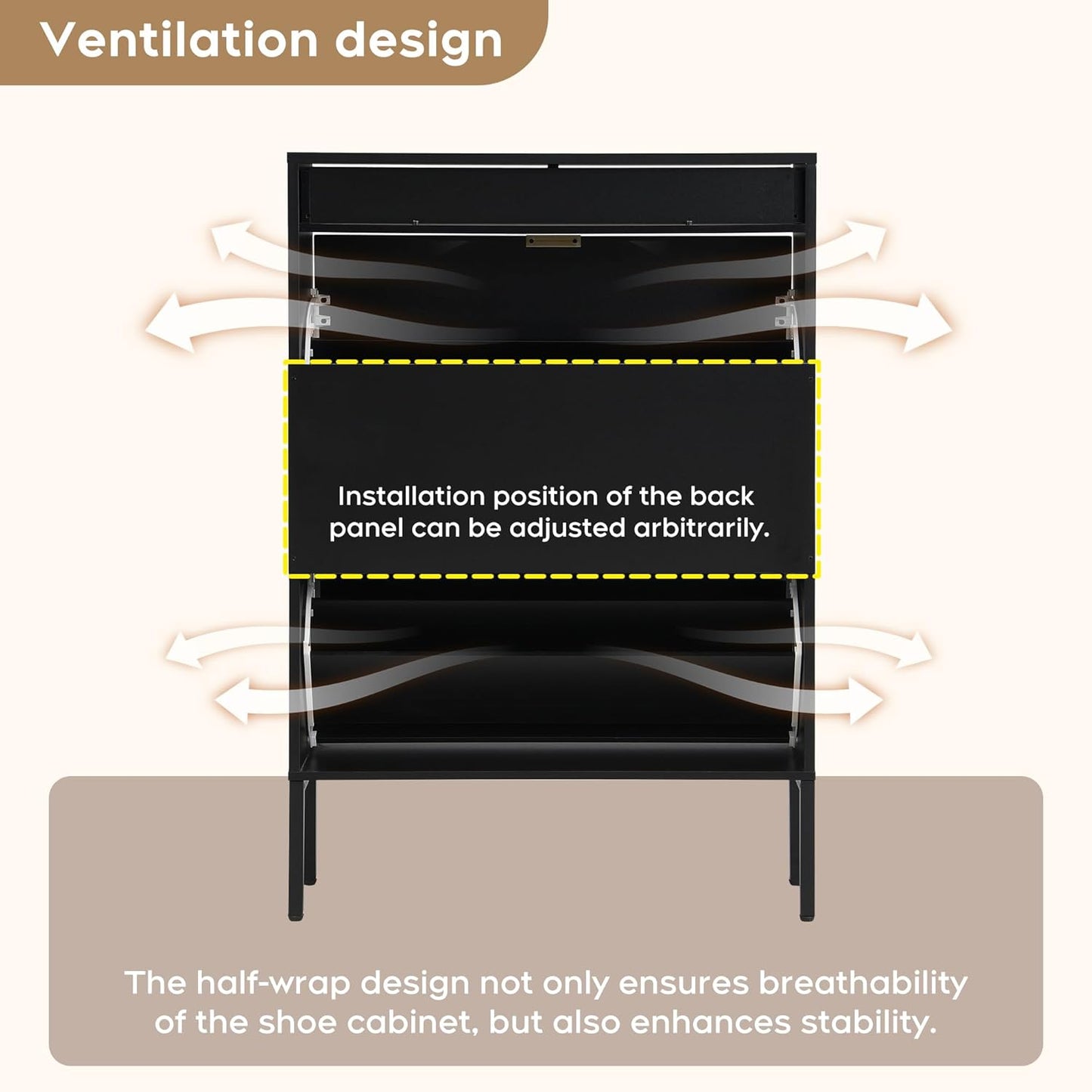 Brafabhome Shoe Storage Cabinet Slim Entryway Shoe Organizer with Half linear Circle Doors