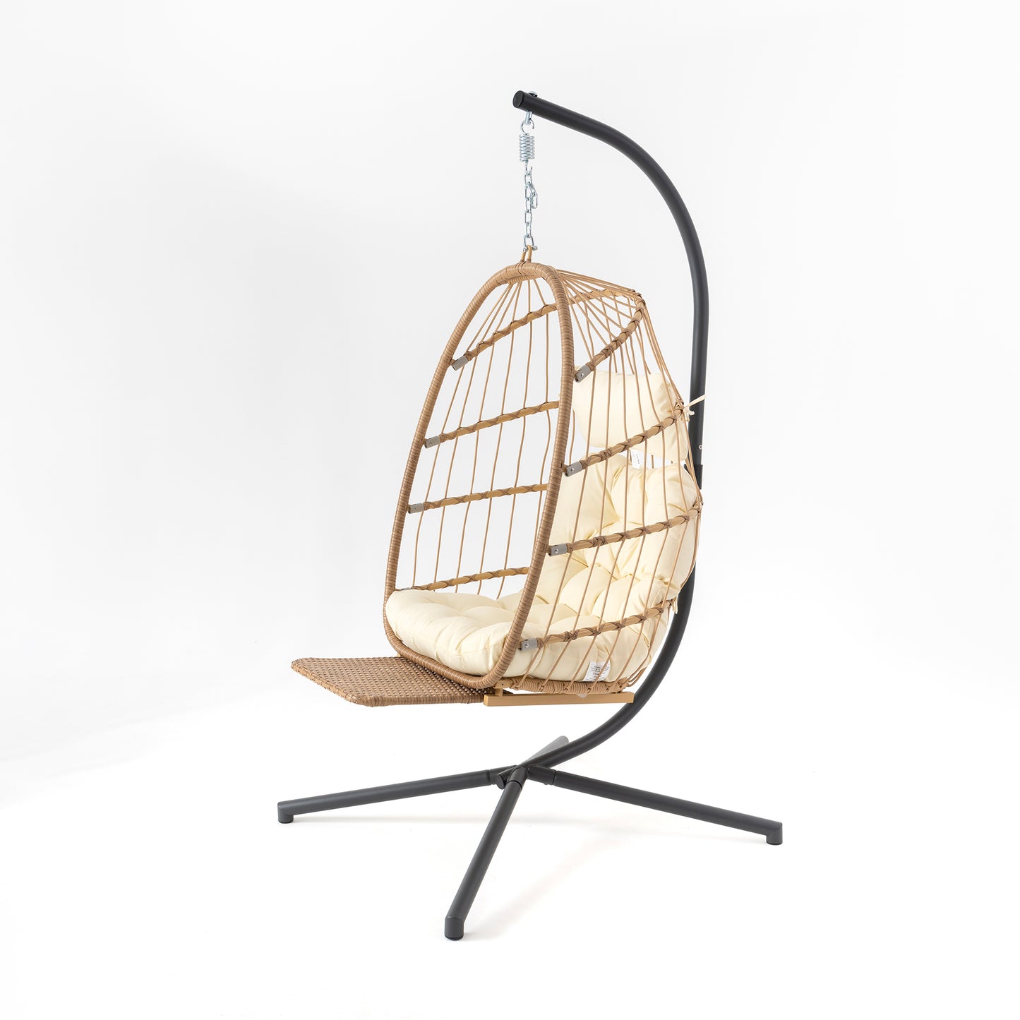 BRAFAB Outdoor Hammock Egg Hanging Chair with Cushion, Beige