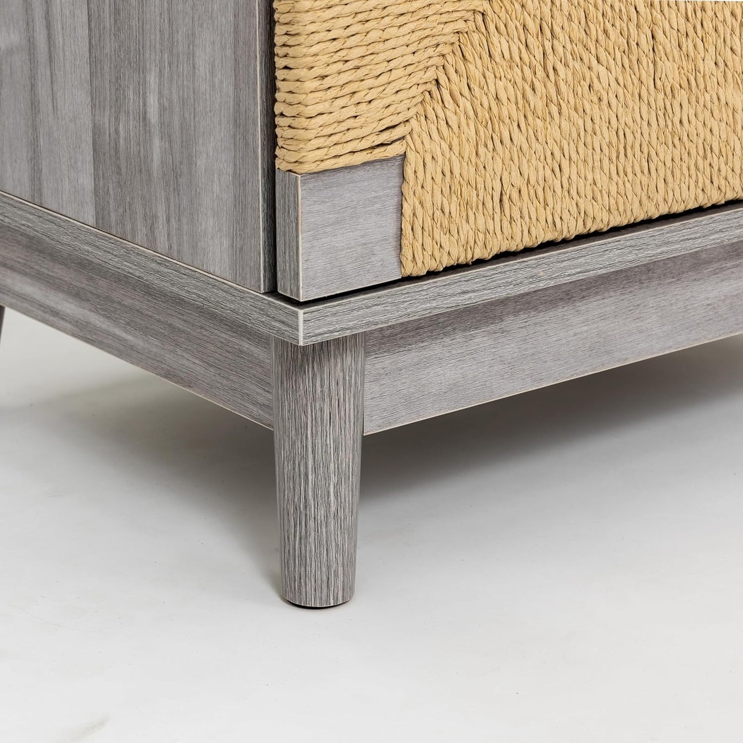 brafabhome Bohemian Rattan Nightstand Set of 2, Wood Bedside Table with Drawers for Bedroom Living Room, Beige