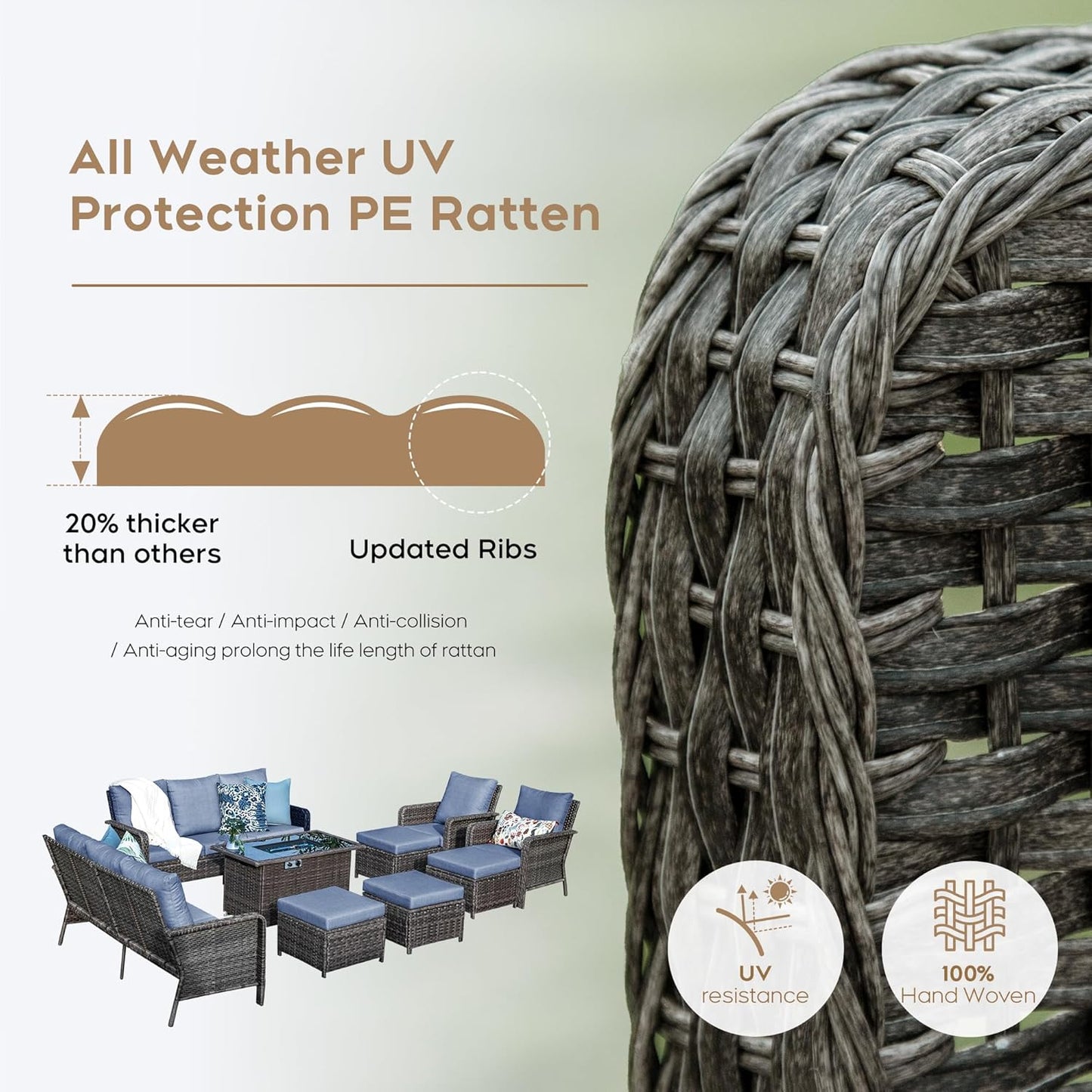 10 Seats Blue Patio Backyard Conversation Sofa Set