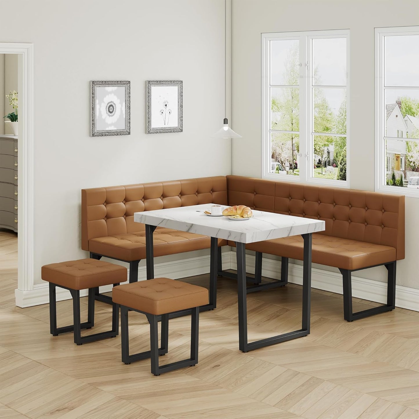 Brafabhome 71.6inch Corner Dining Breakfast Nook with Table and Bench Modern Table Set for Kitchen Dining Room