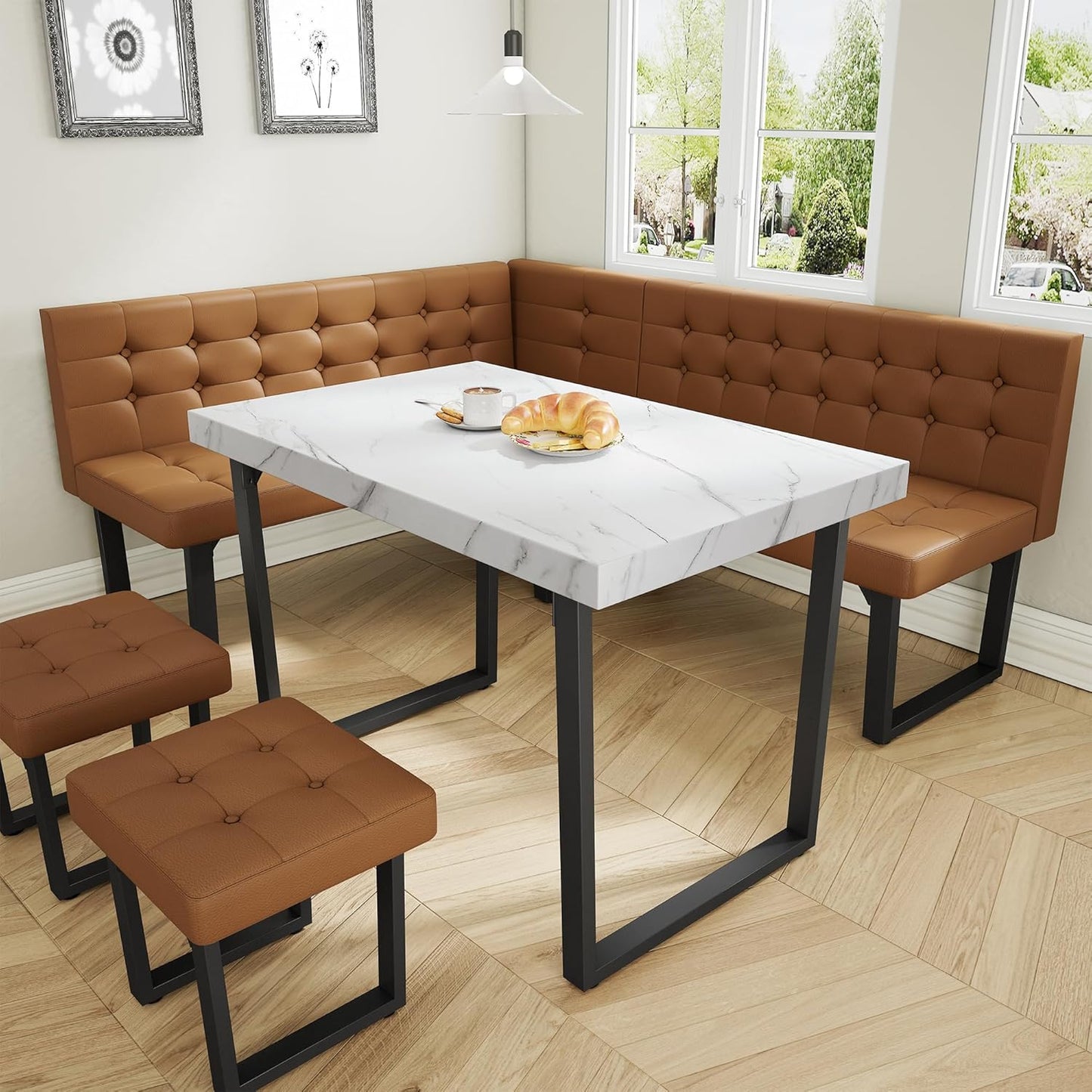 Brafabhome 71.6inch Corner Dining Breakfast Nook with Table and Bench Modern Table Set for Kitchen Dining Room
