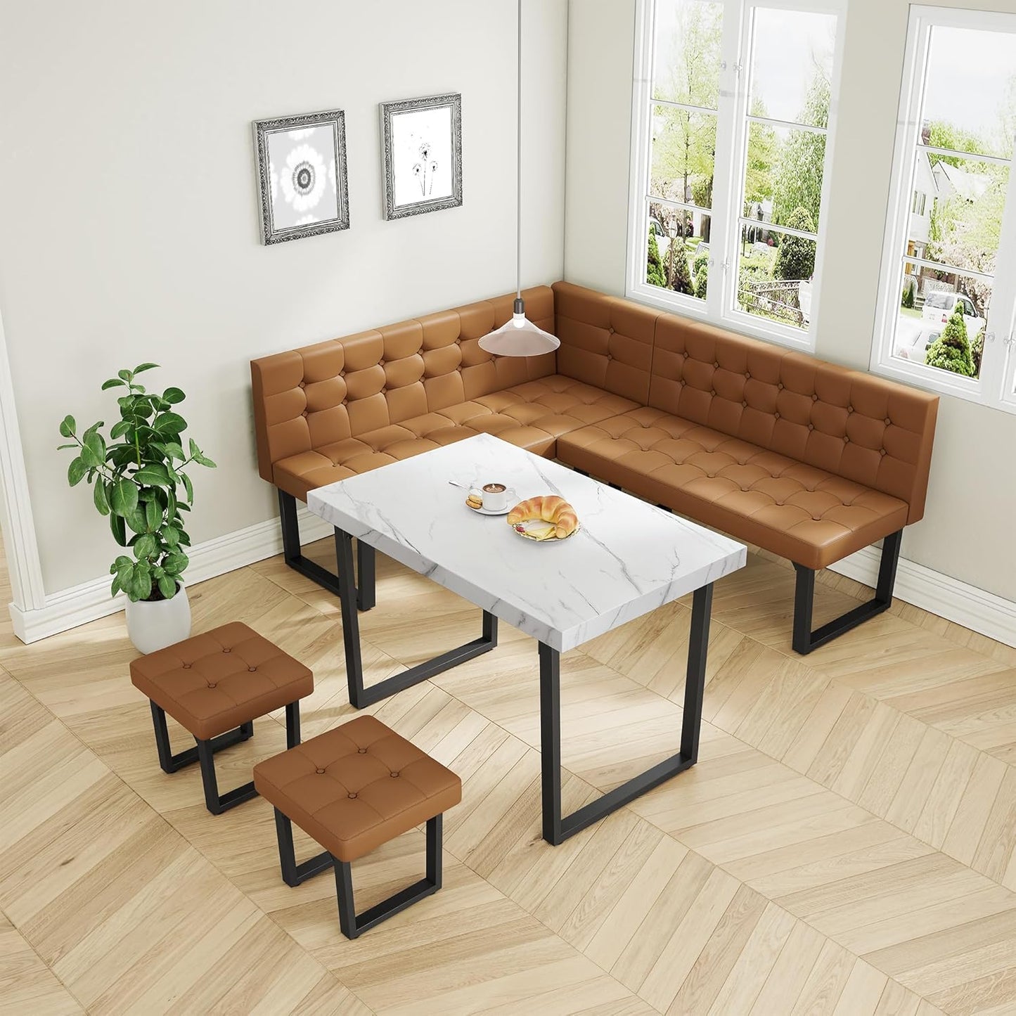 Brafabhome 71.6inch Corner Dining Breakfast Nook with Table and Bench Modern Table Set for Kitchen Dining Room