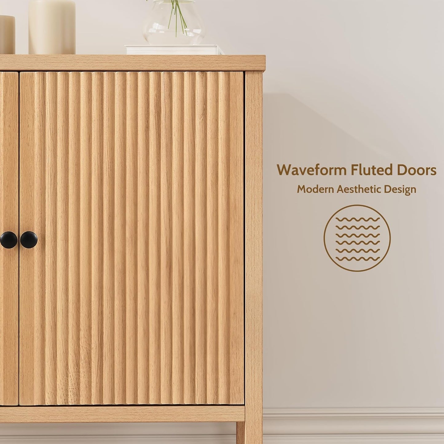 Fluted Sideboard Buffet Cabinet with Adjustable Shelves, Credenza Accent Cabinet with Blister Panel Doors, Console Cabinet for Living Room Dining Room Entryway