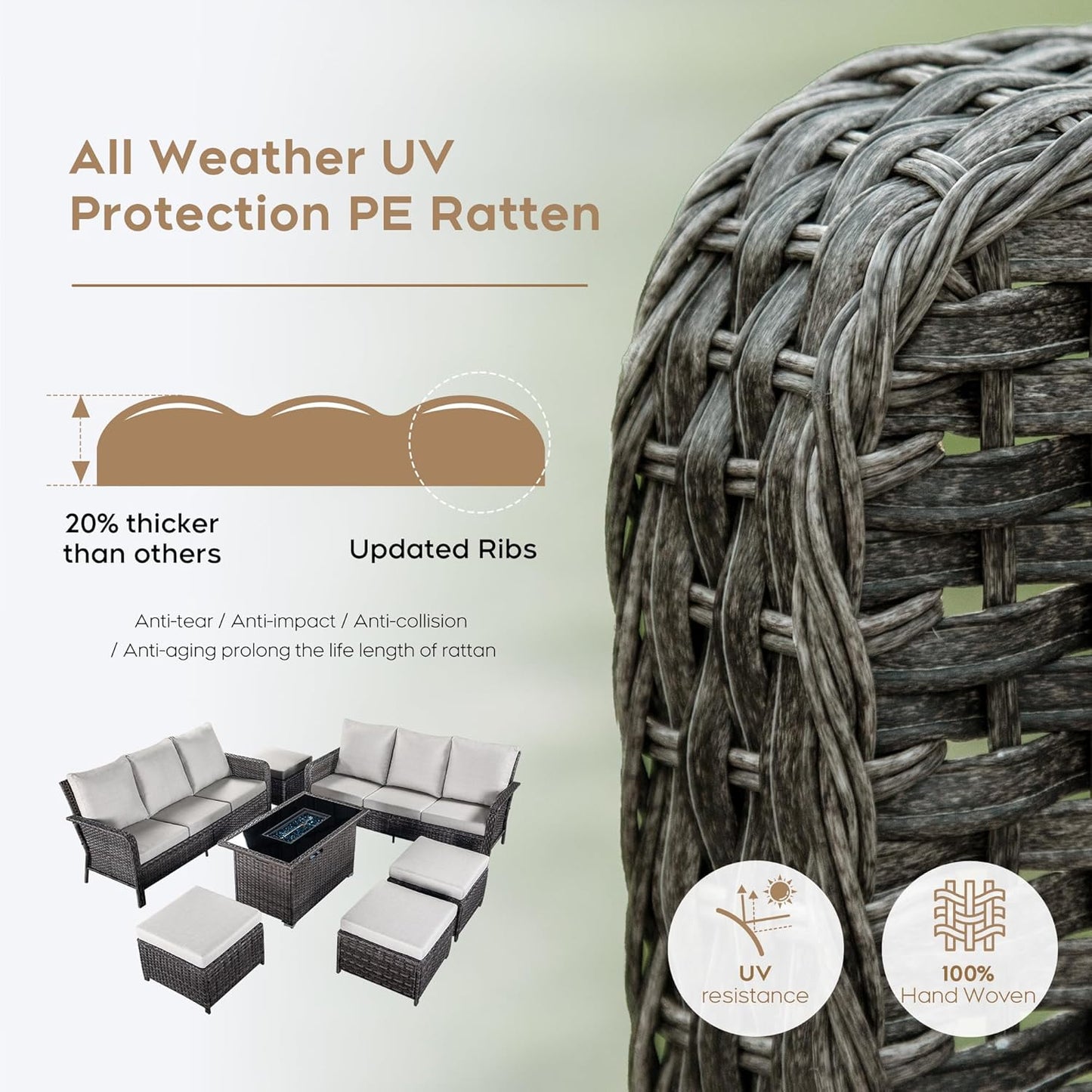 10 Seats Beige Patio Outdoor Conversation Sofa Set