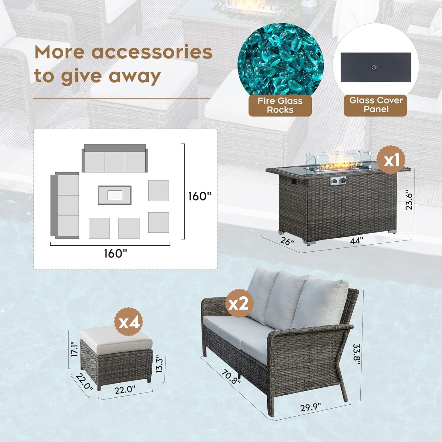 10 Seats Beige Patio Outdoor Conversation Sofa Set