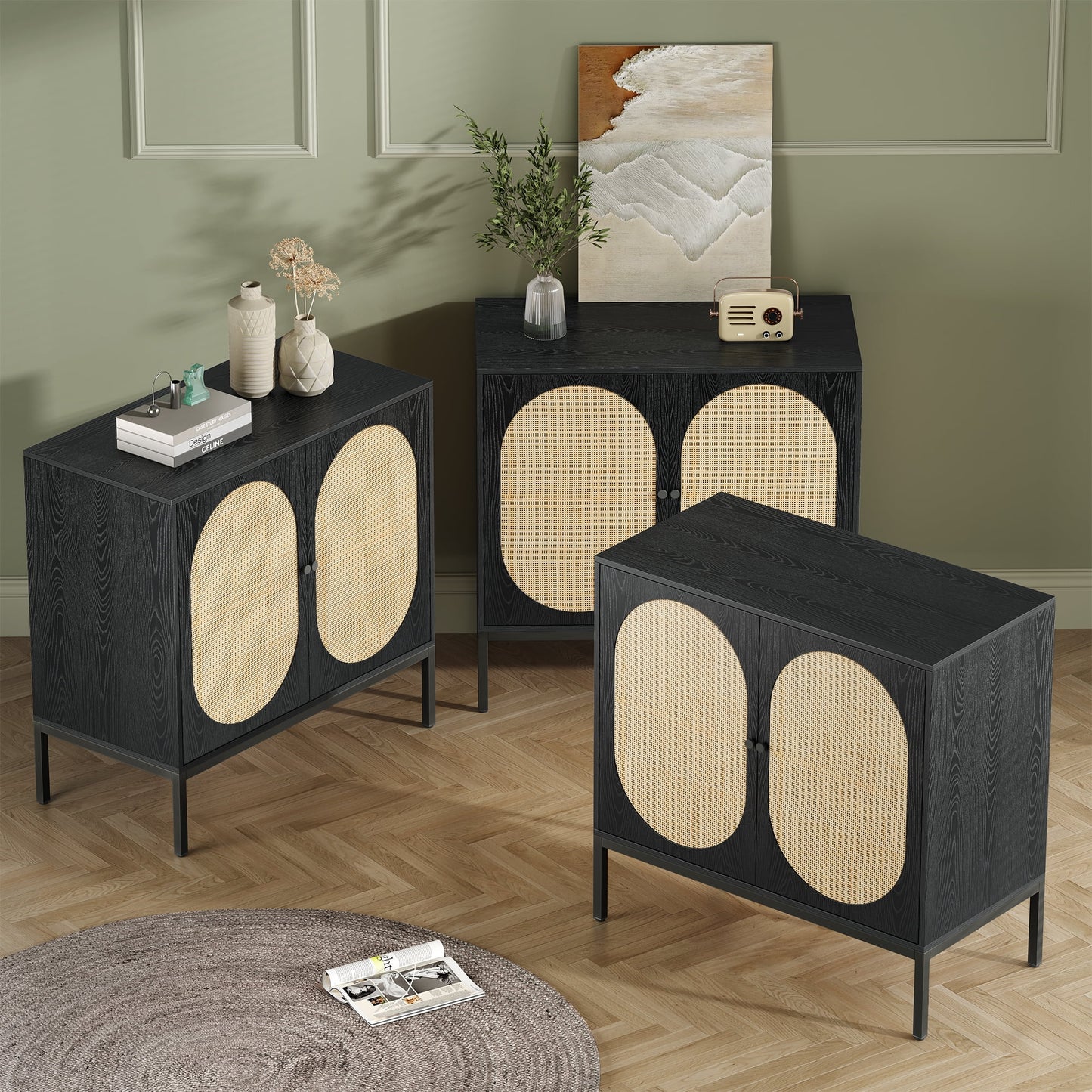 Brafabhome Sideboard Cabinet with Natural Rattan Decorated Doors