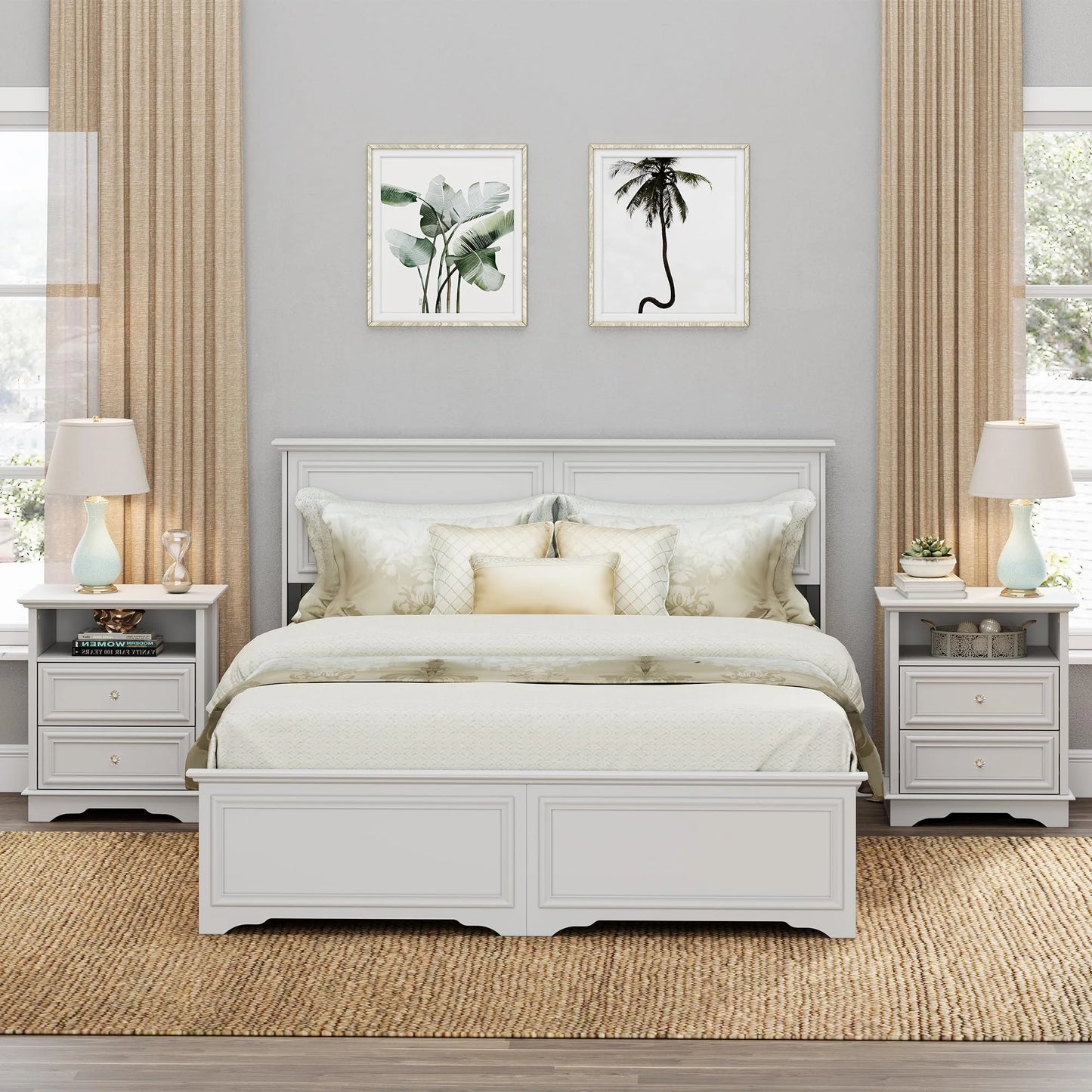 Brafabhome Farmhouse Mid Century Modern Nightstand, 2-Drawer 25" Tall Wood
