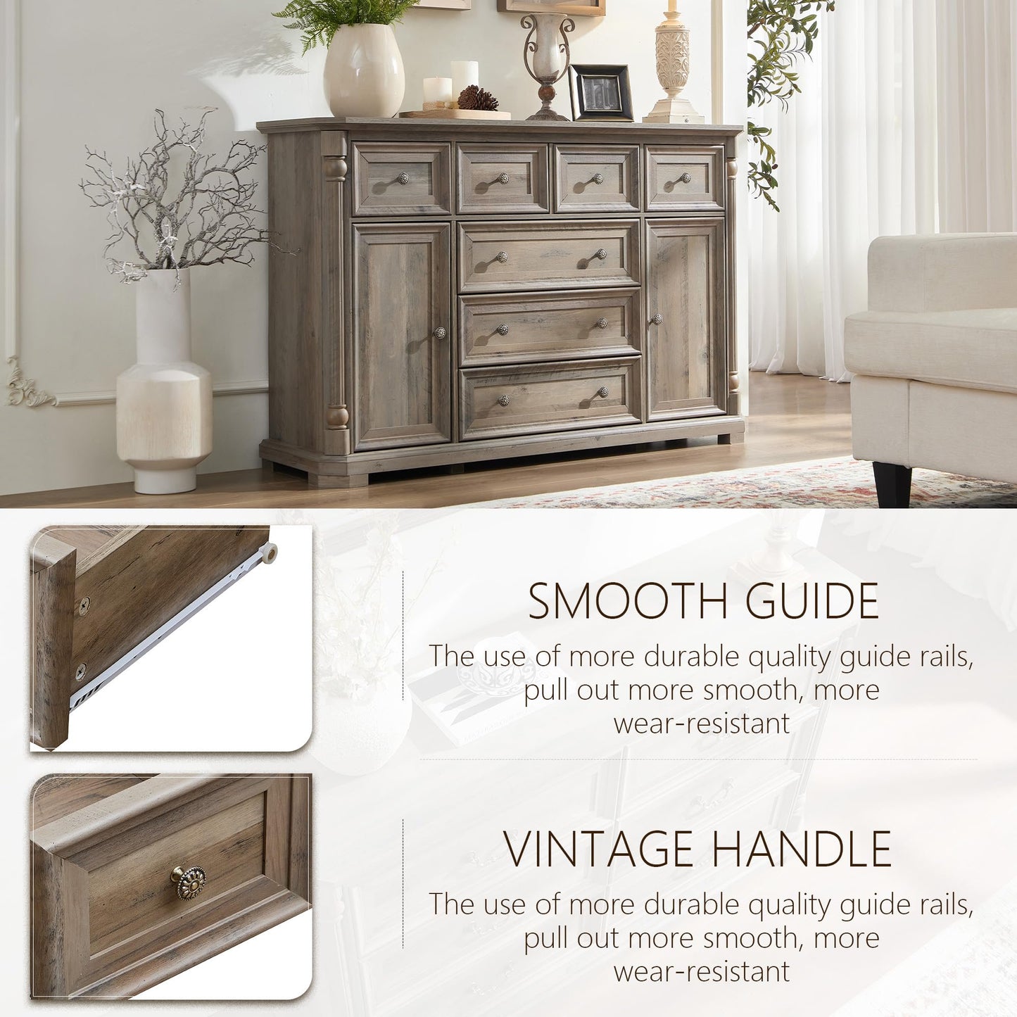 Brafabhome 62'' Buffet Cabinet with Storage,Large Sideboard Kitchen Cabinet with 4 Doors and 4 Drawer