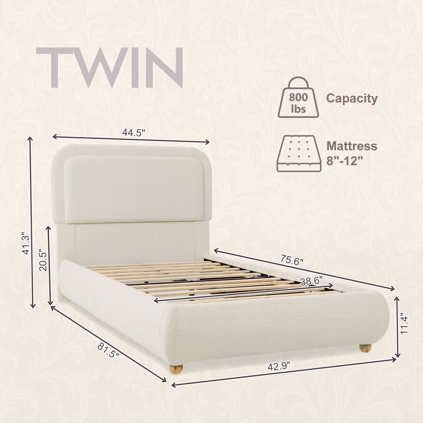 Brafabhome Twin Size Bed Frame with Round Corner Headboard, Soft Boucle Cloud Upholstered Fluffy Platform Bed with Bump-Proof Edge Footboard for Kids, No Box Spring Needed | Pink