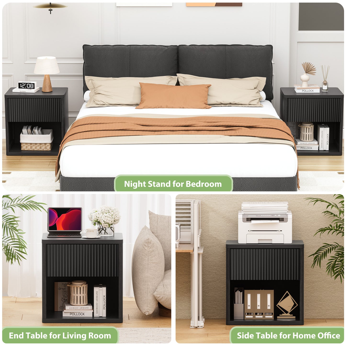 Brafabhome Large Modern Nightstand, Night Stand with Small Built-in Drawers, Farmhouse Mid Century Accent End Table Bedside Table for Living Room Bedroom