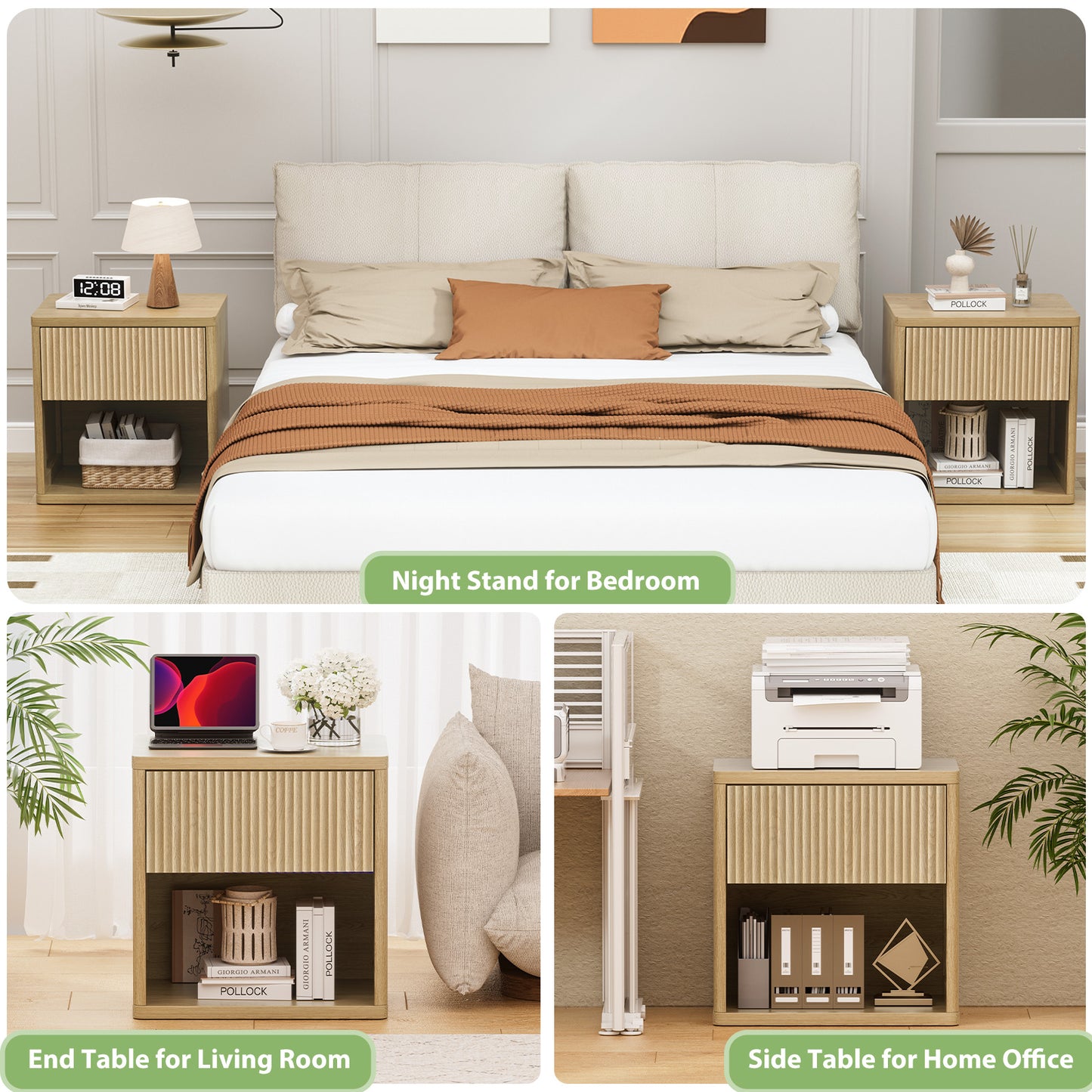 Brafabhome Large Modern Nightstand, Night Stand with Small Built-in Drawers, Farmhouse Mid Century Accent End Table Bedside Table for Living Room Bedroom