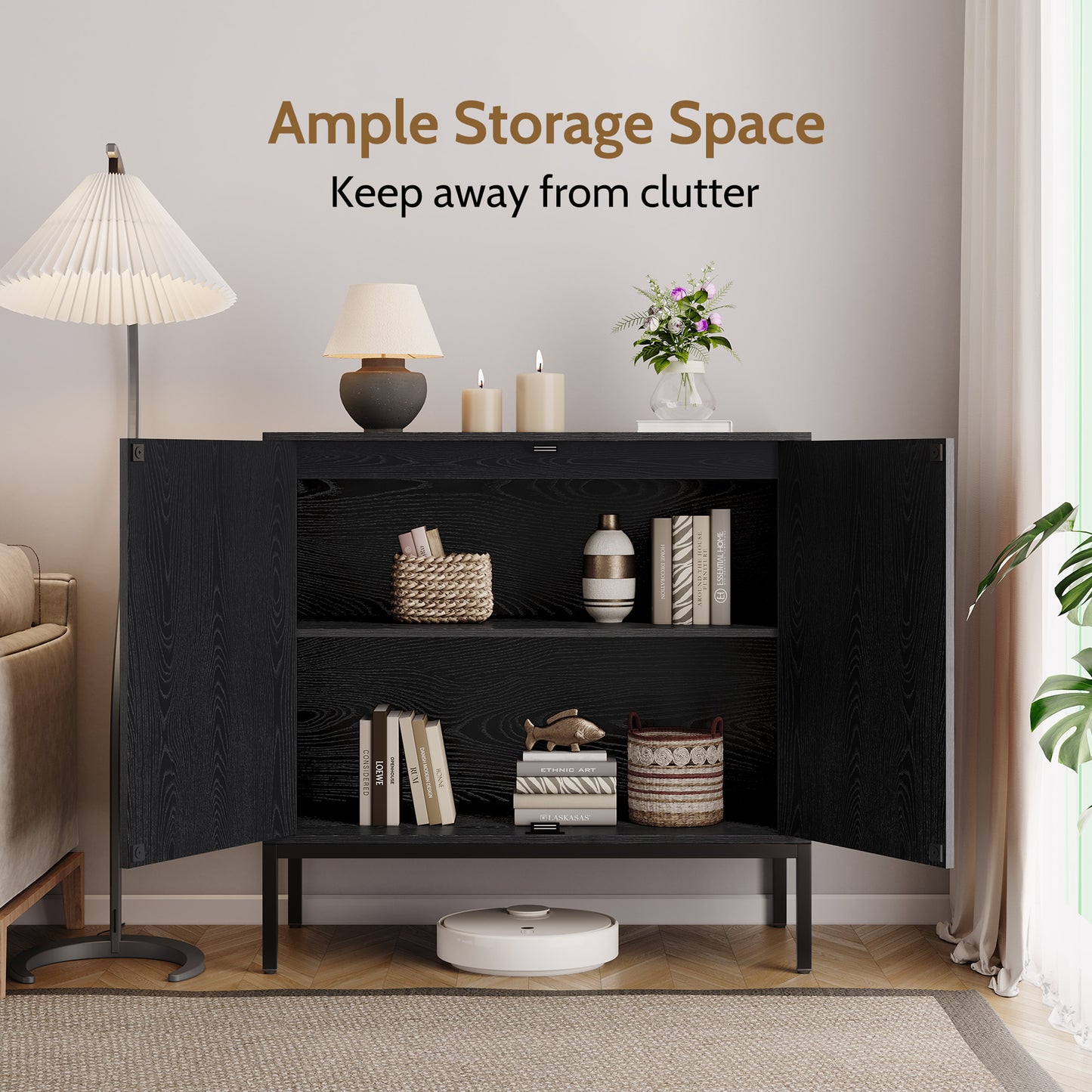 Brafabhome Sideboard Storage Cabinet with Handmade Natural Rattan Doors, Buffet Cabinet with Storage Shelf for Living Room, Dining Room, Entryway, Kitchen