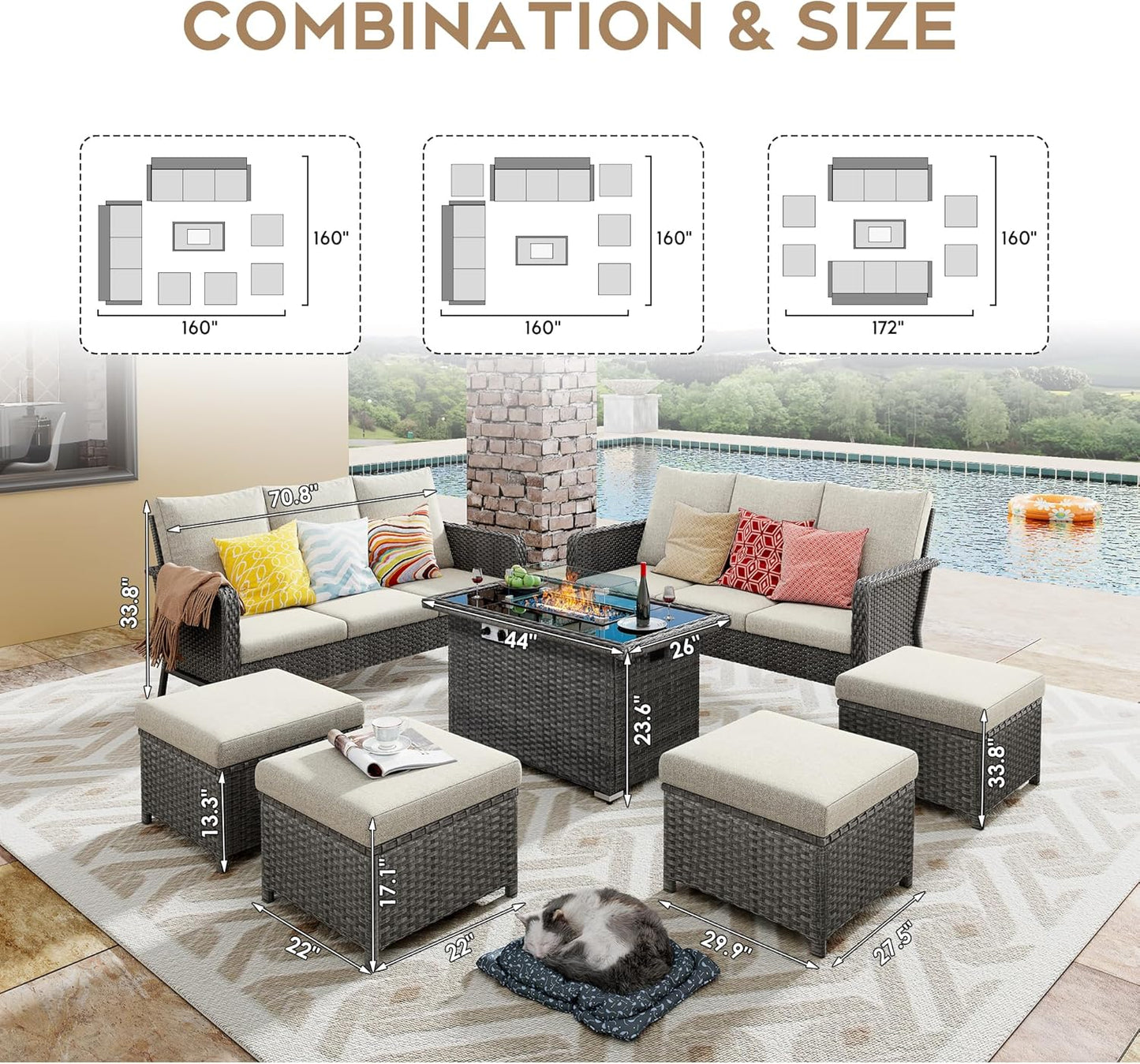 10 Seats Beige Patio Outdoor Conversation Sofa Set