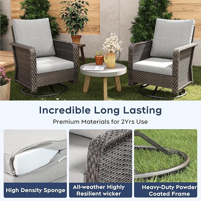 9 Seats Beige Patio Outdoor Conversation Sofa Set with Swivel Chair