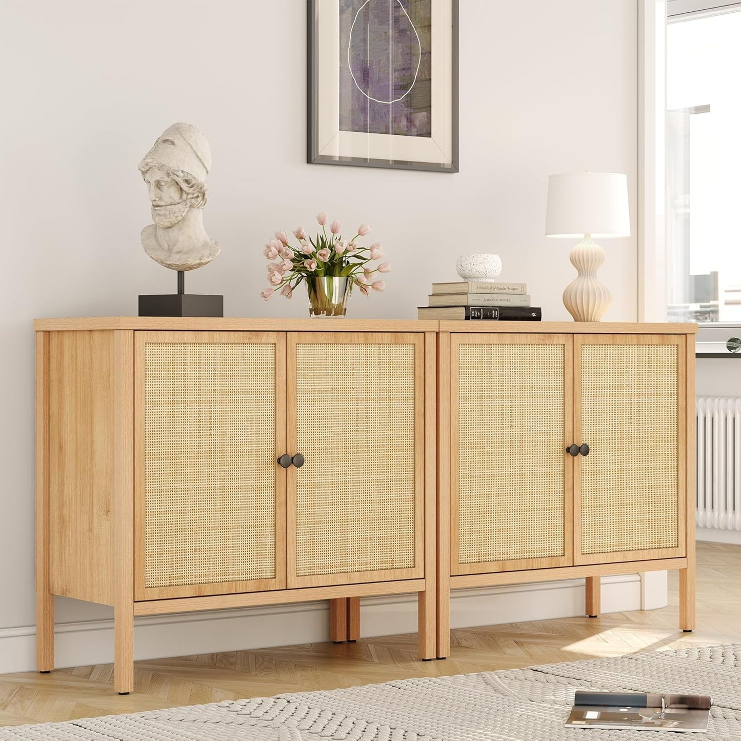 Fluted Sideboard Buffet Cabinet with Adjustable Shelves, Credenza Accent Cabinet with Blister Panel Doors, Console Cabinet for Living Room Dining Room Entryway
