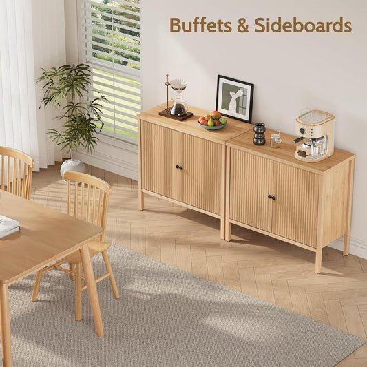 Fluted Sideboard Buffet Cabinet with Adjustable Shelves, Credenza Accent Cabinet with Blister Panel Doors, Console Cabinet for Living Room Dining Room Entryway