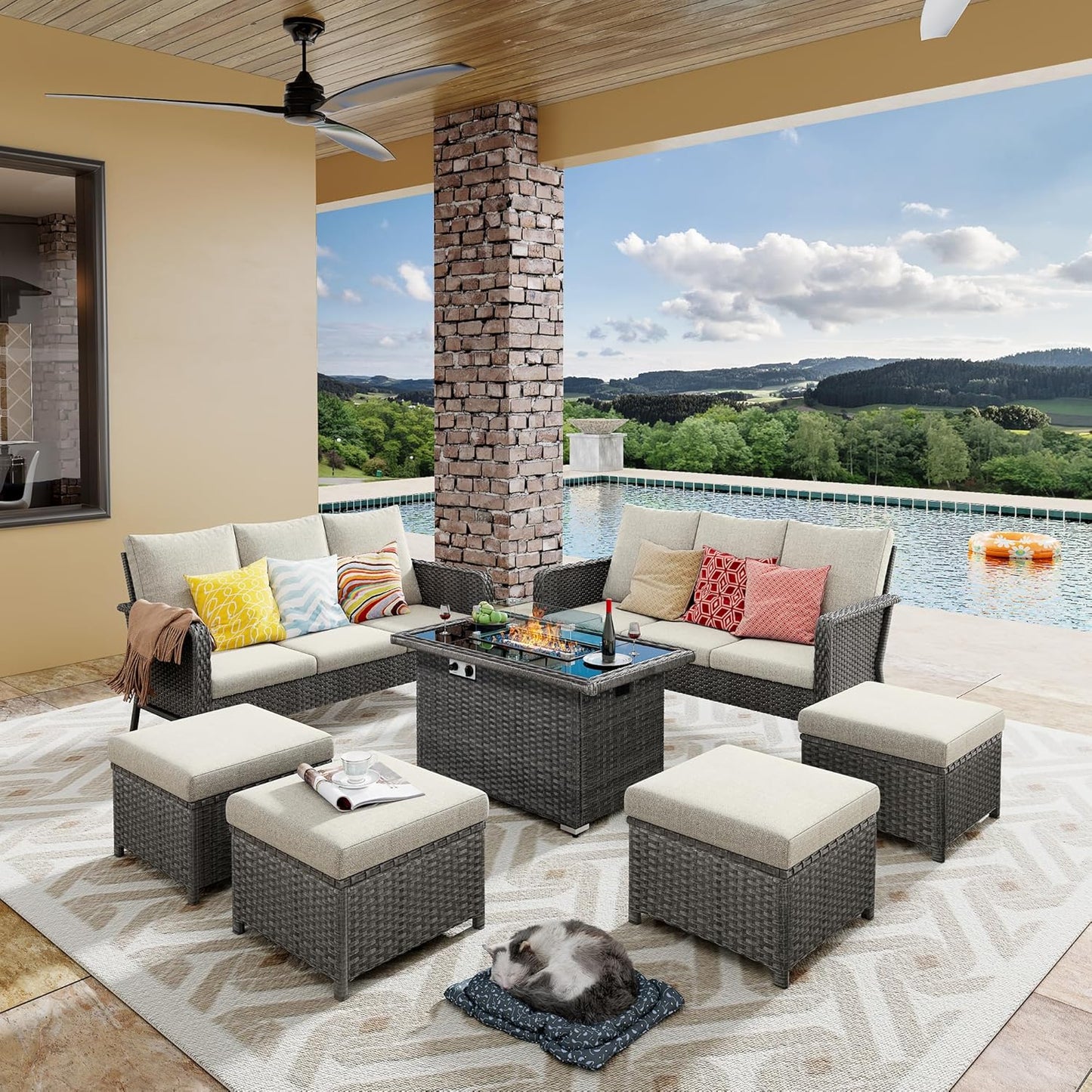 10 Seats Beige Patio Outdoor Conversation Sofa Set
