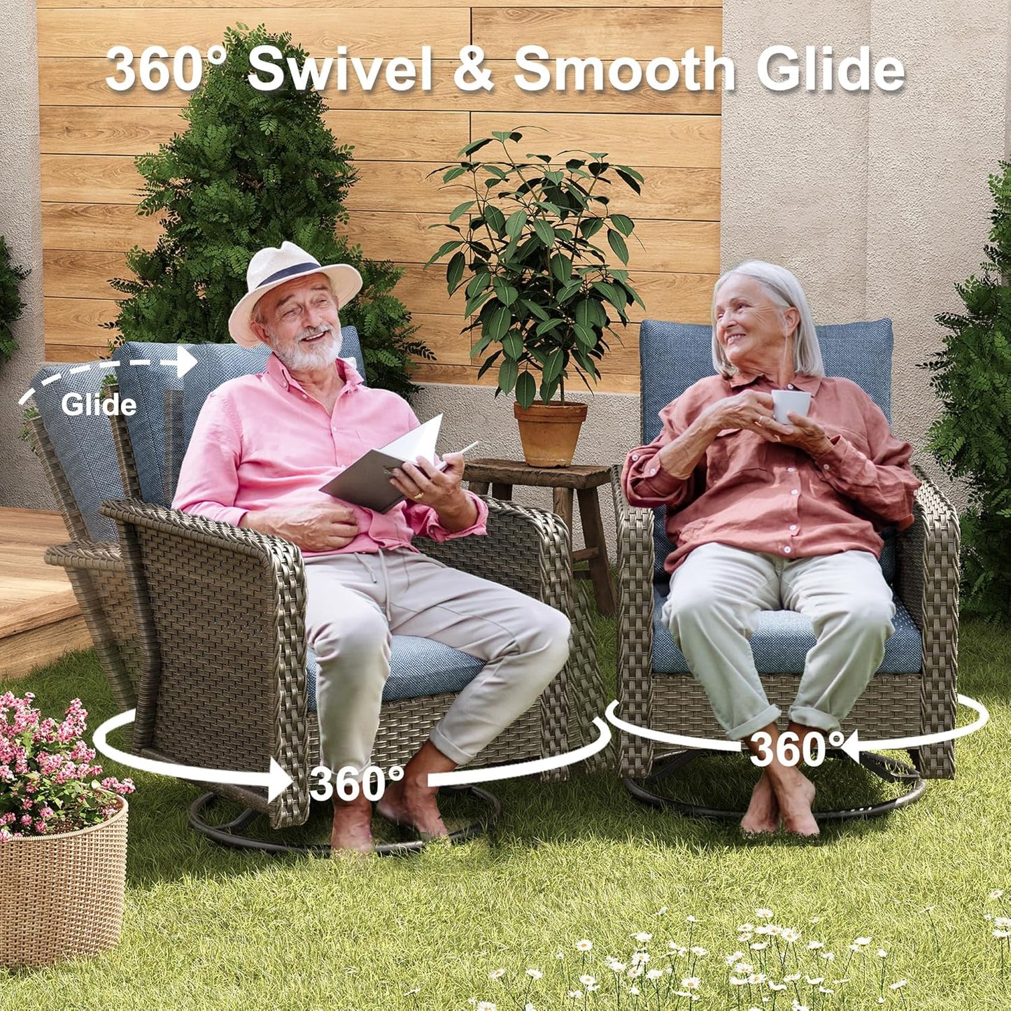 9 Seats Blue Patio Outdoor Conversation Sofa Set with Swivel Chair