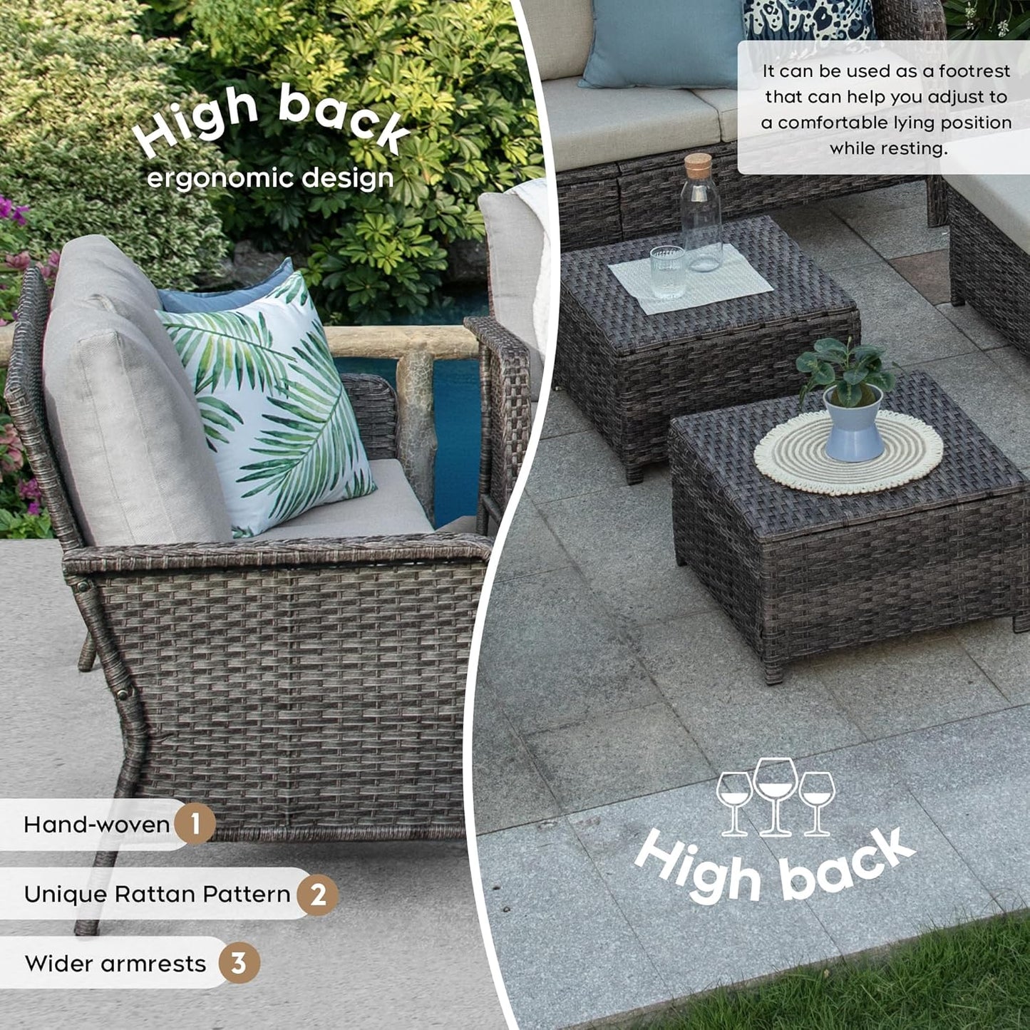10 Seats Beige Patio Backyard Conversation Sofa Set