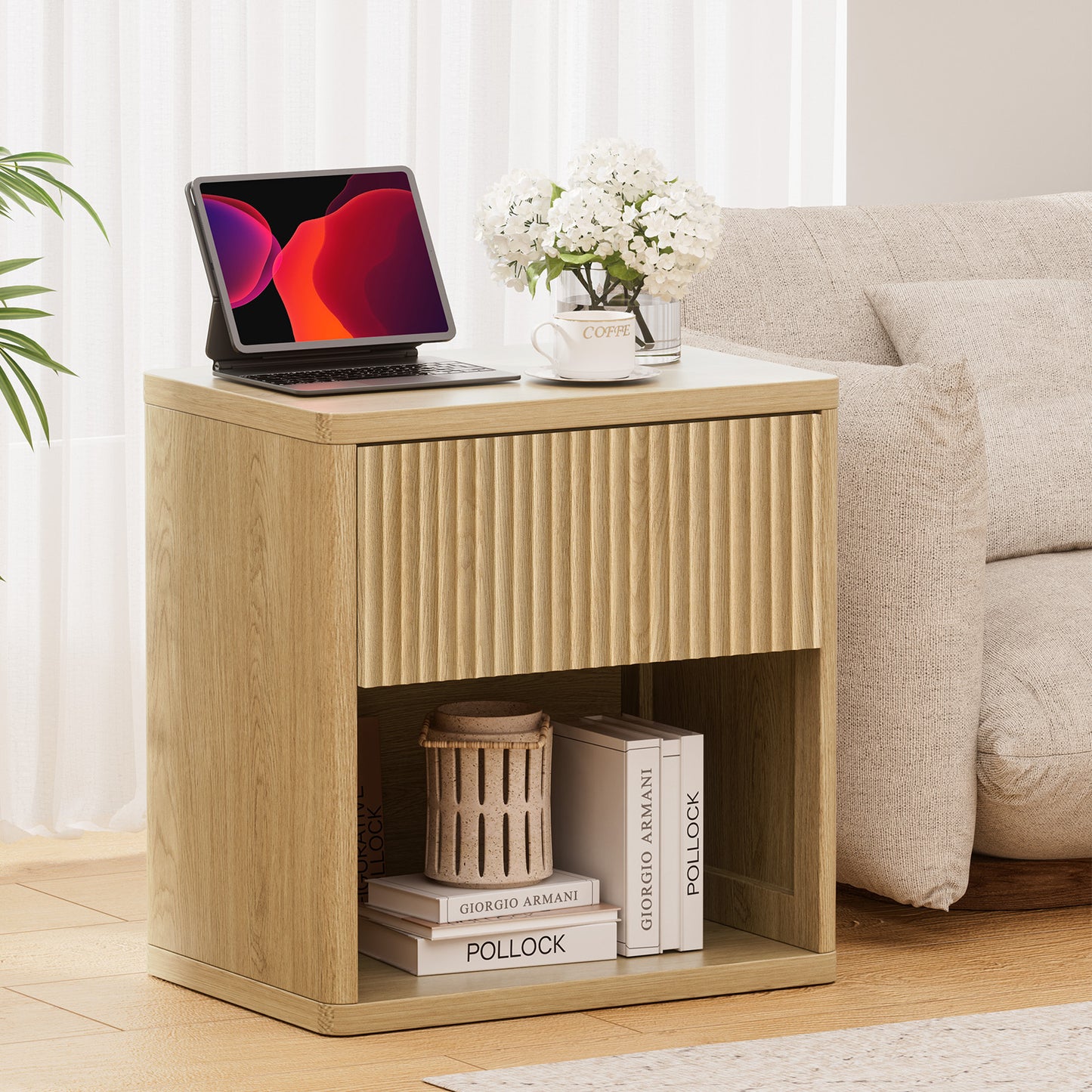 Brafabhome Large Modern Nightstand, Night Stand with Small Built-in Drawers, Farmhouse Mid Century Accent End Table Bedside Table for Living Room Bedroom