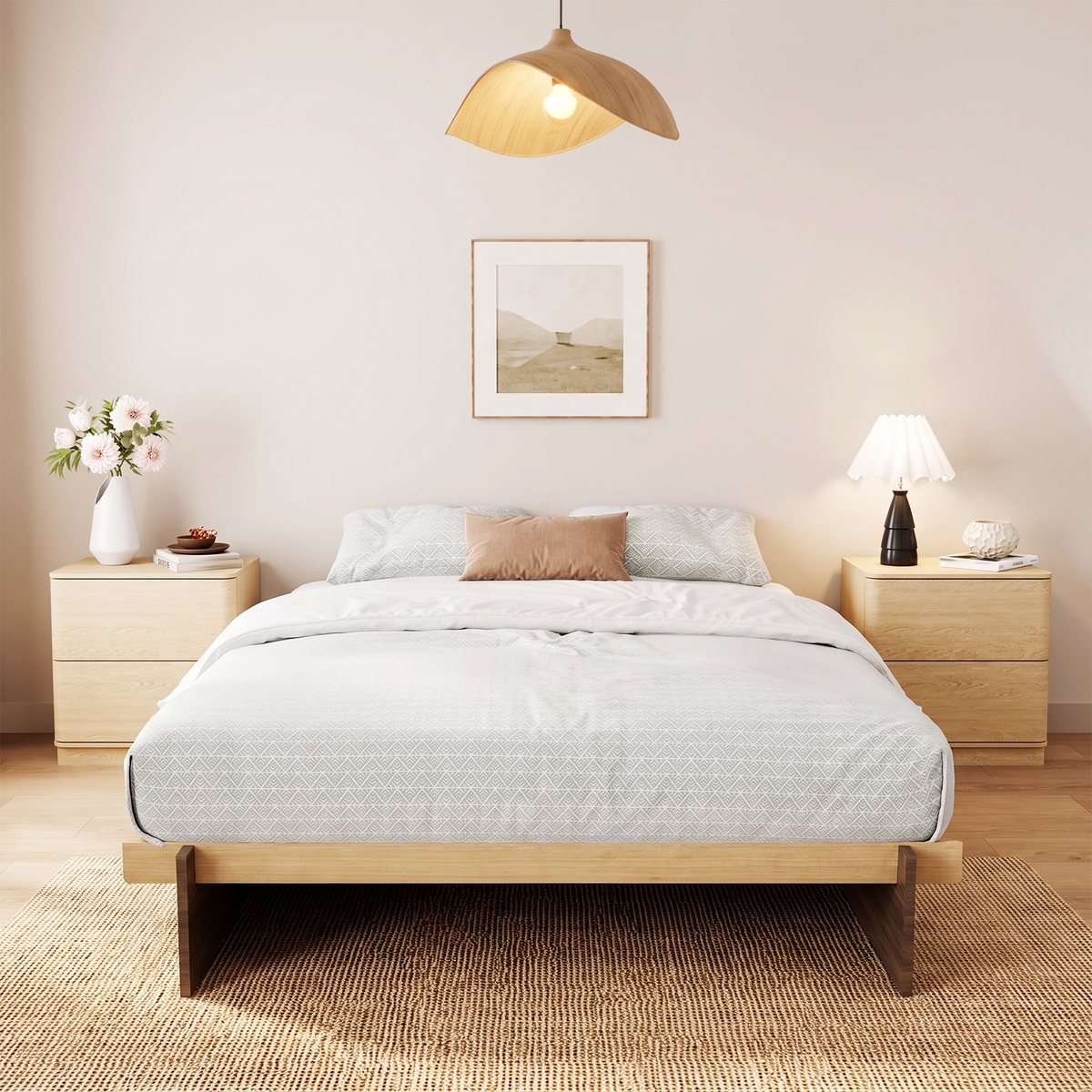 Brafabhome Brich Plywood Queen Bed Frame with Solid Wood Slat Support, Joinery Wood Platform with 8" Under-Bed Storage, No Box Spring Needed, No-Tool Assembly,