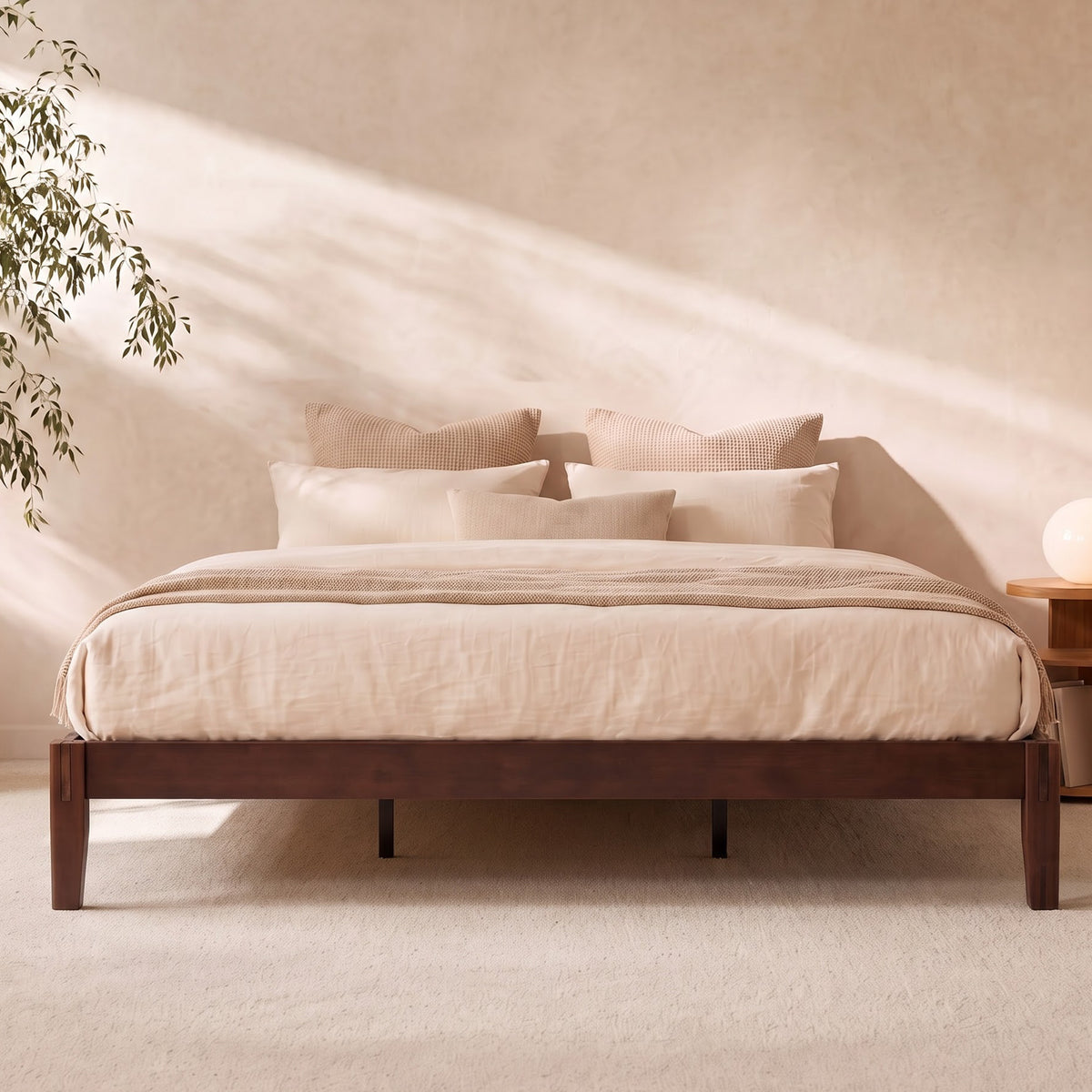 Brafabhome Bamboo Platform Bed Frame with Sturdy Support Legs, Joinery Bed Frame with Noise Free Solid Wood Slats, 4 Mattress Stoppers, No Box Spring Needed, Easy Assembly