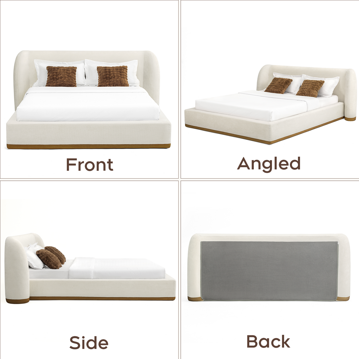 Brafabhome Cloud Bed Frame with Sculpted Wingback Headboard, Upholstered Platform Bed Frame with Wood-Grain Leather-Look Contrast, No Box Spring Needed, Easy Assembly