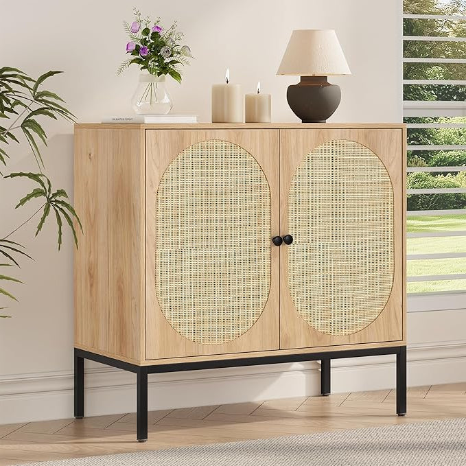 Brafabhome Sideboard Cabinet with Natural Rattan Decorated Doors