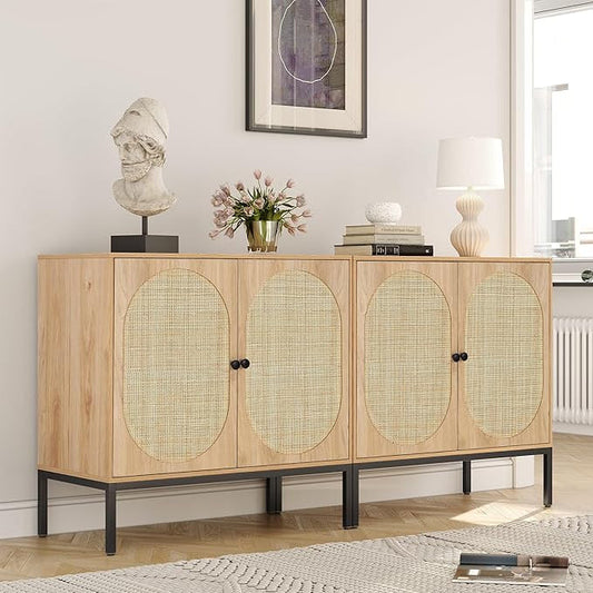 Brafabhome Sideboard Cabinet with Natural Rattan Decorated Doors