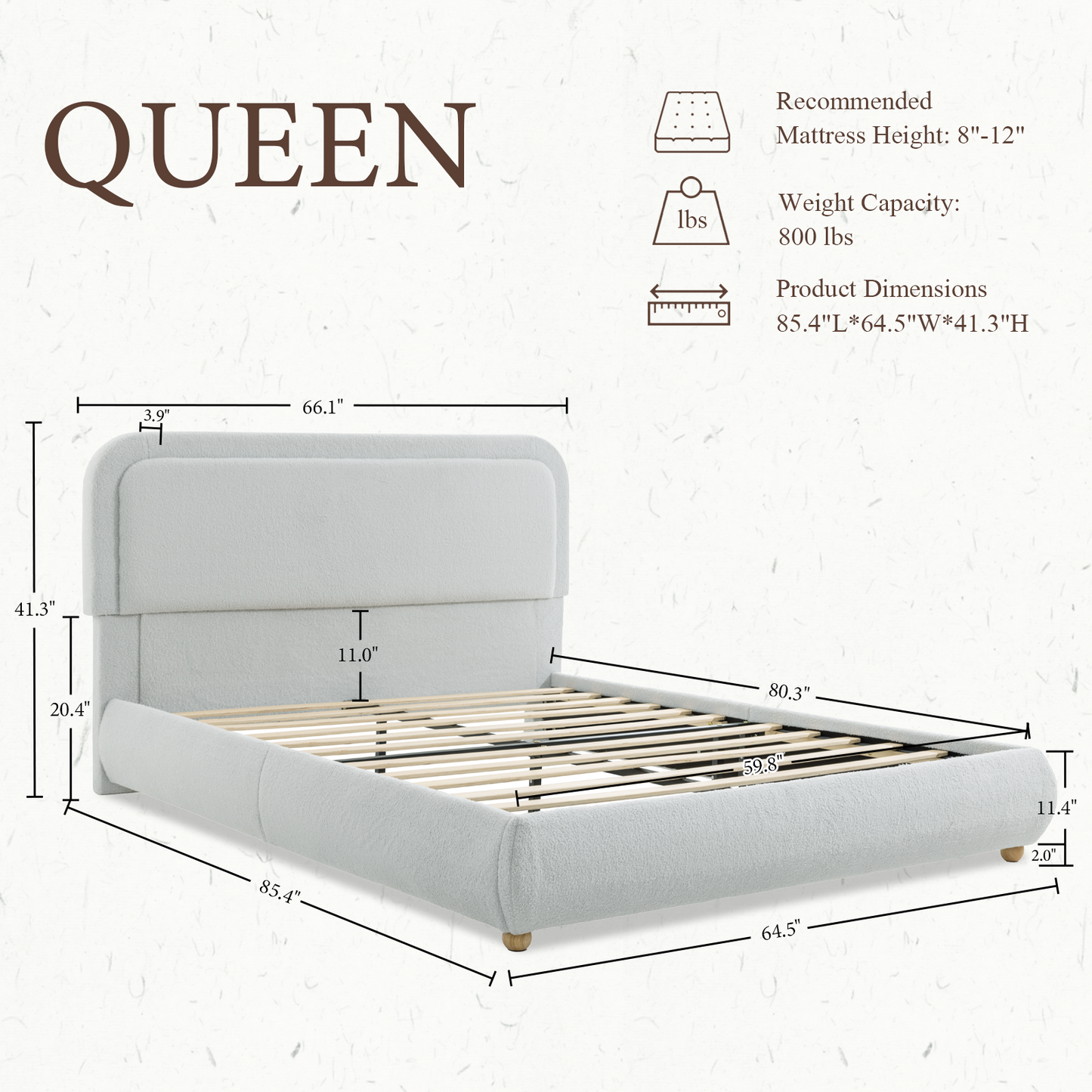 Brafabhome Bed Frame with Round Corner Headboard, Soft Boucle Cloud Upholstered Fluffy Platform Bed with Bump-Proof Edge Footboard for Kids, No Box Spring Needed | Pink