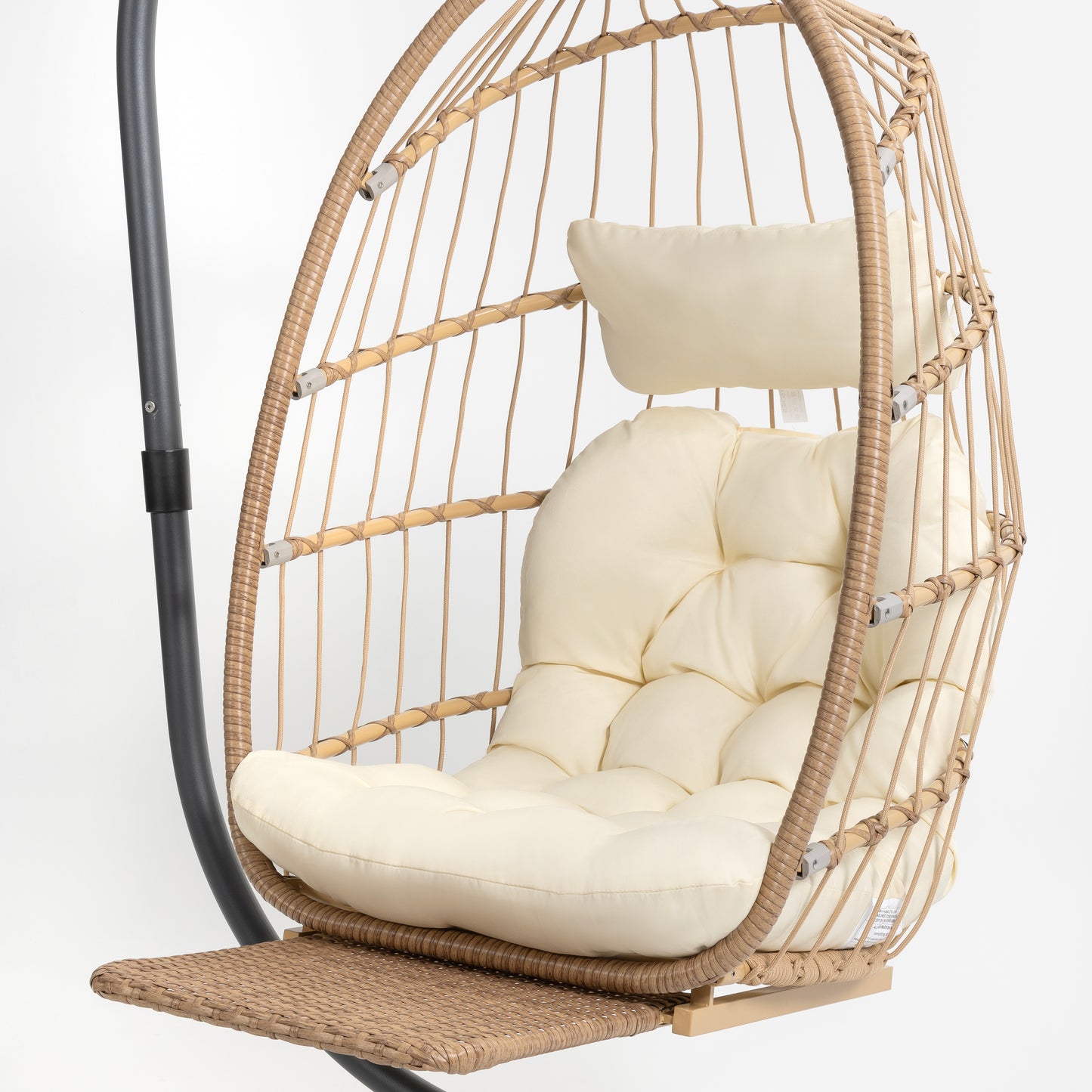 BRAFAB Outdoor Hammock Egg Hanging Chair with Cushion, Beige