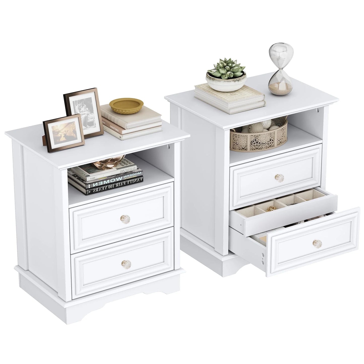 Brafabhome Farmhouse Mid Century Modern Nightstand, 2-Drawer 25" Tall Wood
