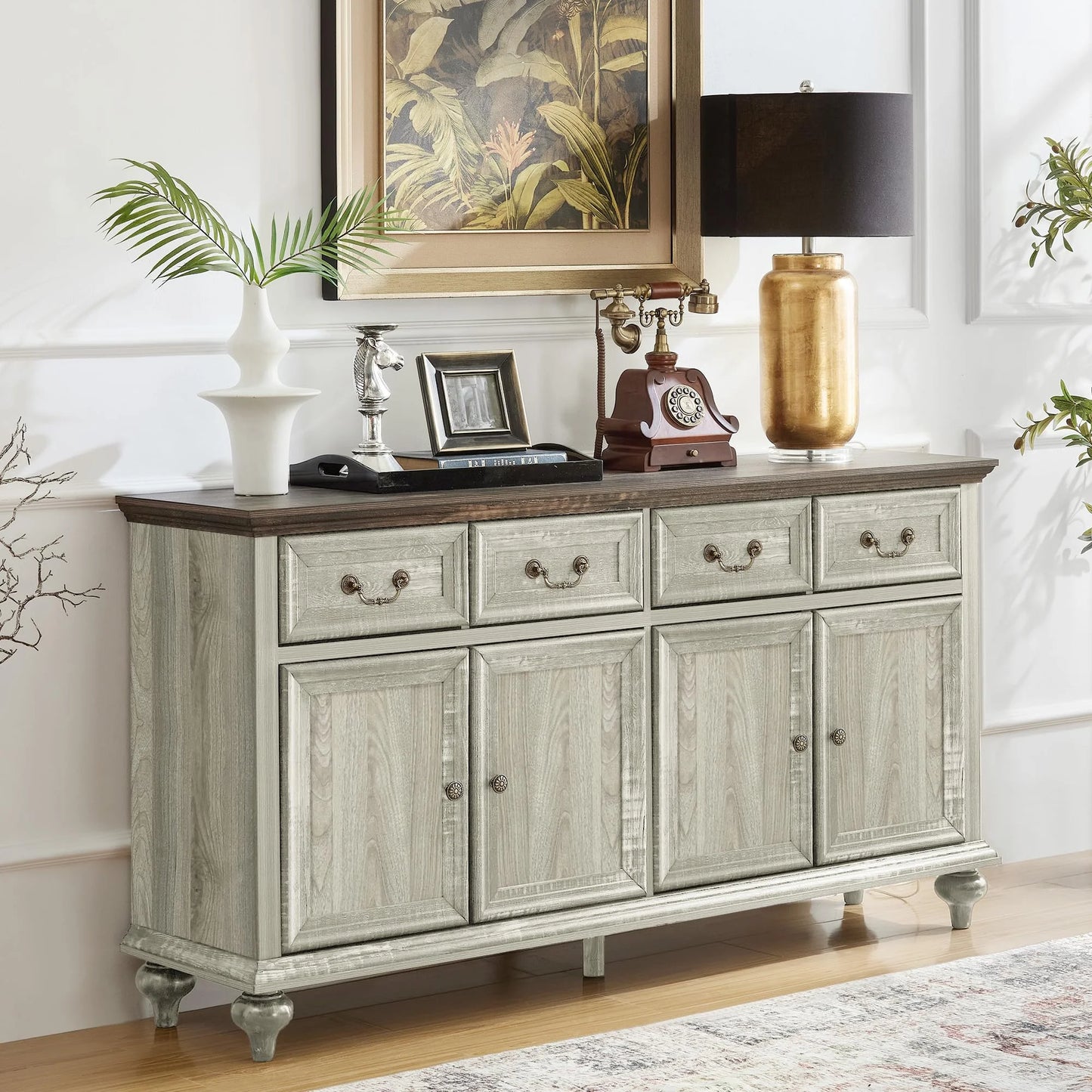 Brafabhome 62'' Buffet Cabinet with Storage,Large Sideboard Kitchen Cabinet with 4 Doors and 4 Drawer