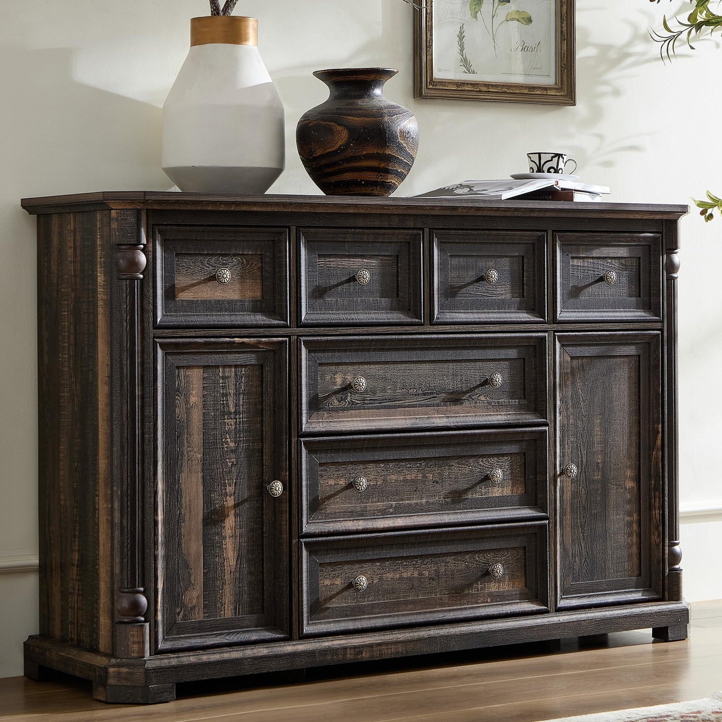 Brafabhome 62'' Buffet Cabinet with Storage,Large Sideboard Kitchen Cabinet with 4 Doors and 4 Drawer