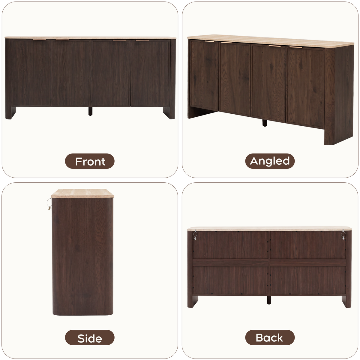 Brafabhome Modern Curved Buffet Cabinet with Storage, 63" Wide Wooden Modular Sideboard Cabinet with Faux Marble Top & Adjustable Shelf for Living Room Dining Room