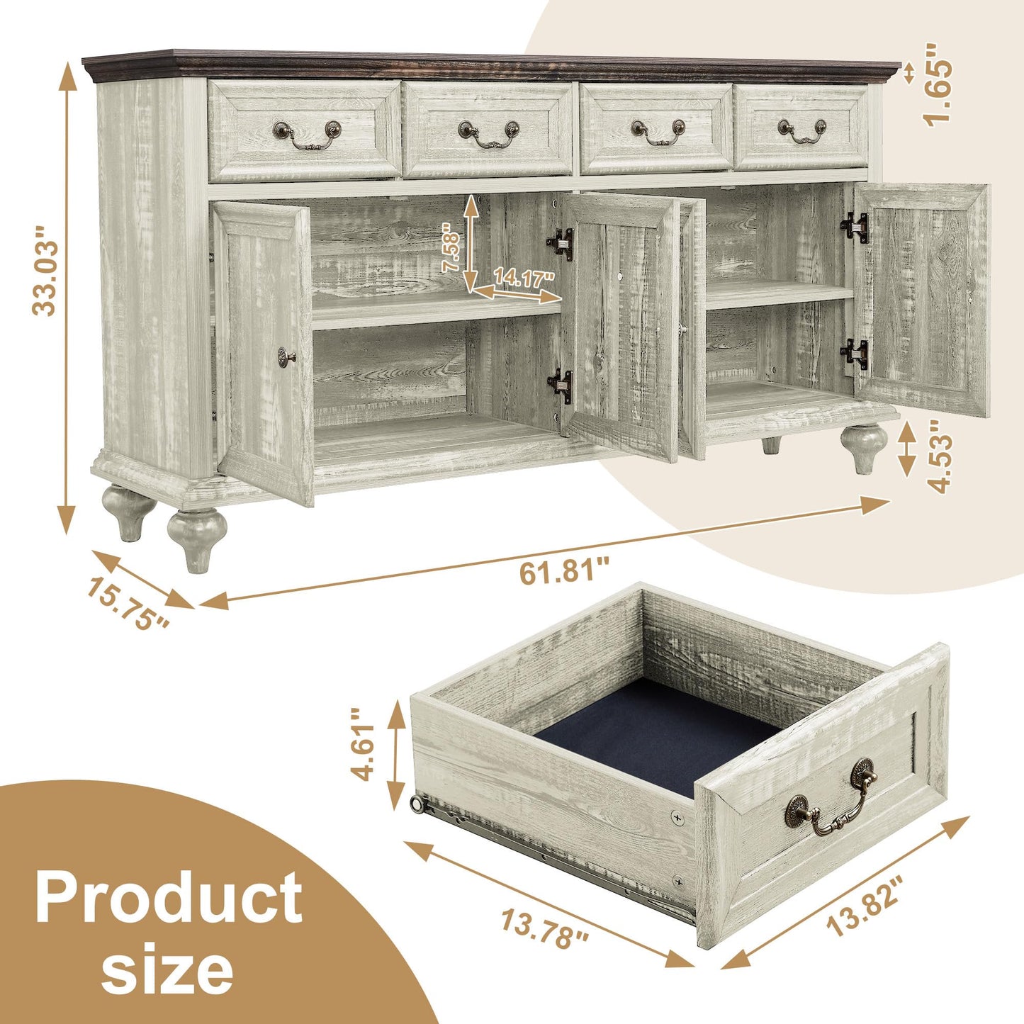 Brafabhome 62'' Buffet Cabinet with Storage,Large Sideboard Kitchen Cabinet with 4 Doors and 4 Drawer